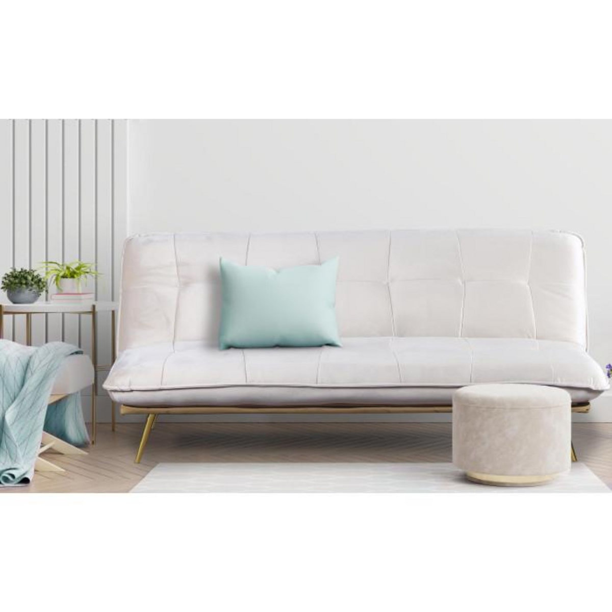 Paris Prix Canapé Convertible en Velours  Floran  182cm Beige