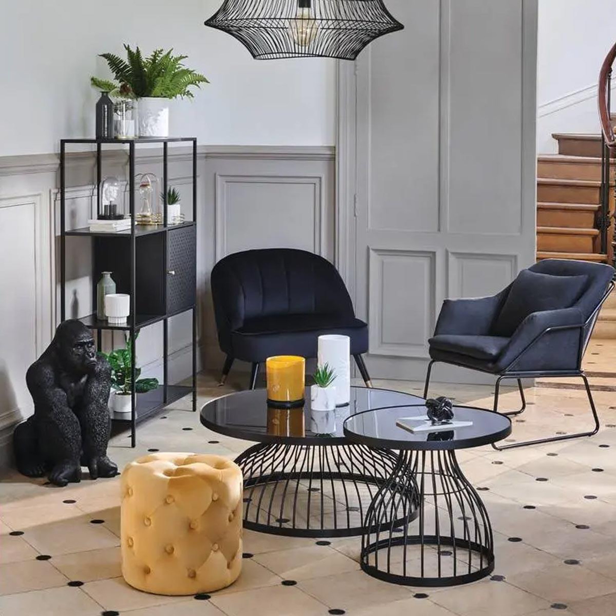 Voir la diapositive 2 : ATMOSPHERA Statue déco  gorille en résine  67cm noir