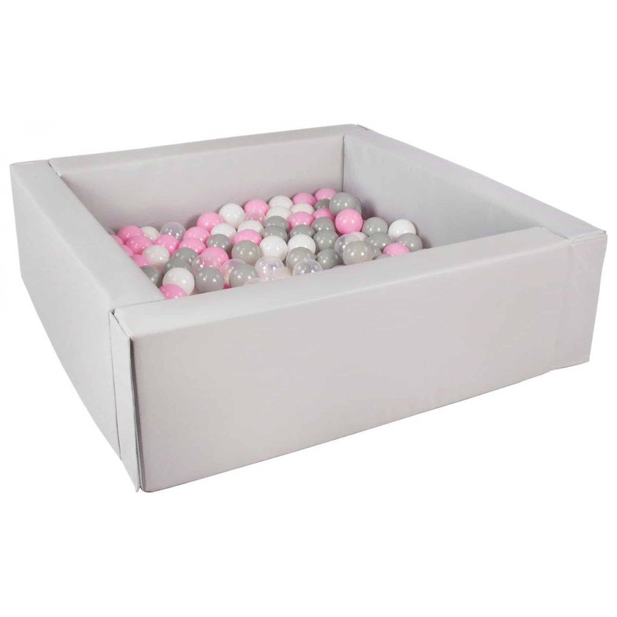 VELINDA Piscine à balles carrée avec 200 balles - gris/blanc, transparent, rose clair, gris