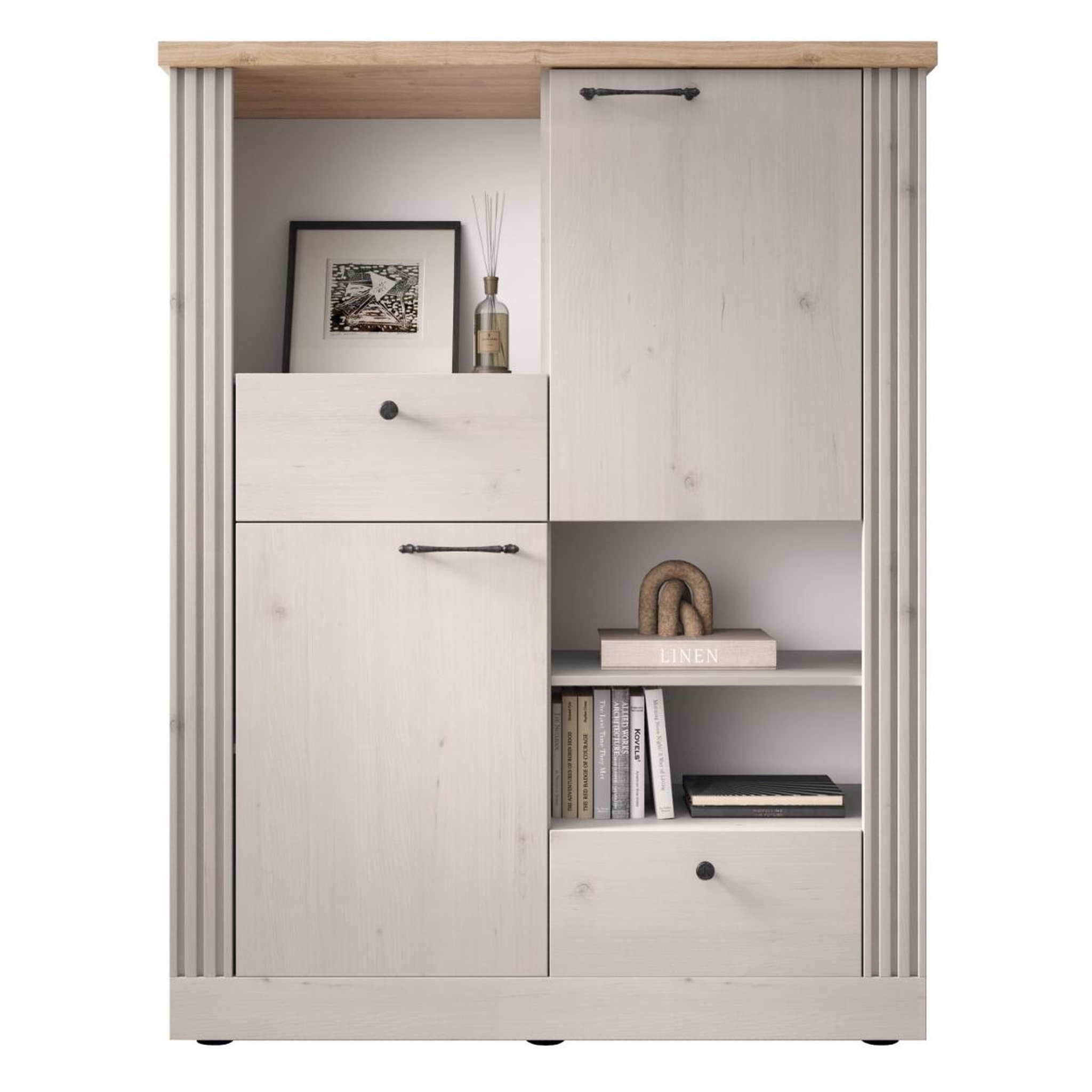 JLC KREATION Argentier moderne avec étagères coloris chêne naturel YANIS