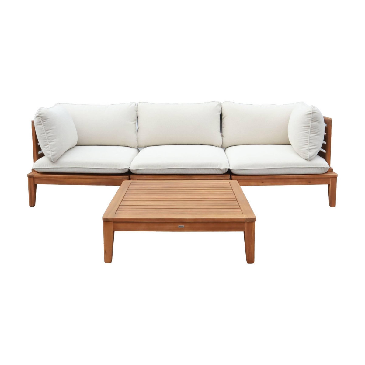 SWEEEK Salon de jardin modulable bois d'acacia et bouclette 3 places beige - Yona