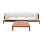 SWEEEK Salon de jardin modulable bois d'acacia et bouclette 3 places beige - Yona