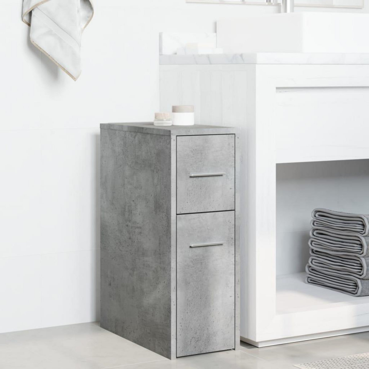 VIDAXL Armoire de salle de bain etroite avec roulettes gris beton