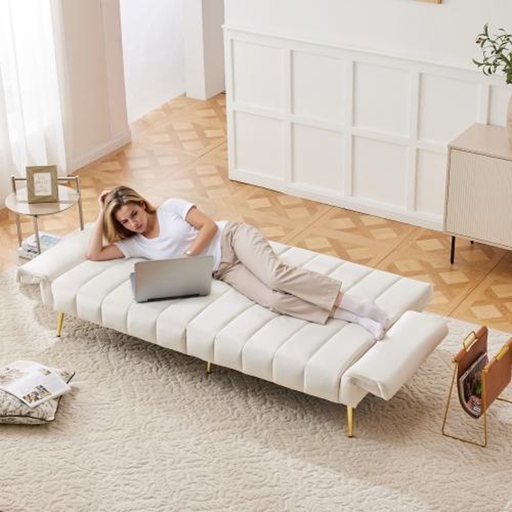 Voir la diapositive 2 : MERAX Canapé droit convertible 2 places velours