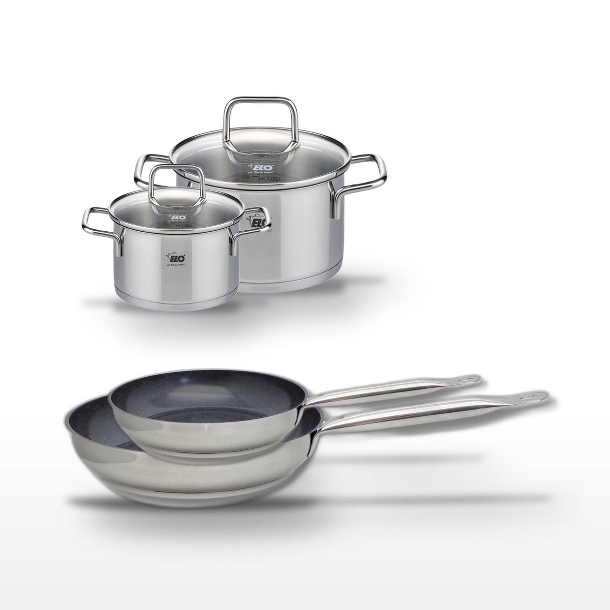ELO Lot de 2 Poêles 24/28 cm Elo Profi Therm Platinum et 2 Faitouts 12/16 cm Elo Citrin