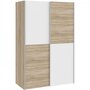Voir la diapositive 1 : MARKET24 Armoire 2 portes coulissantes - Panneaux de particules - Blanc mat et décor chene - L 120 x P 61,2 x H 190,5 cm - OZZULA