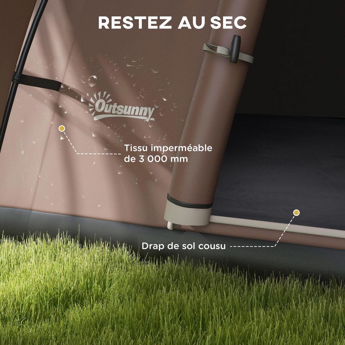 OUTSUNNY Tente de camping familiale 5-6 pers. étanchéité 3000 mm sac coloris café