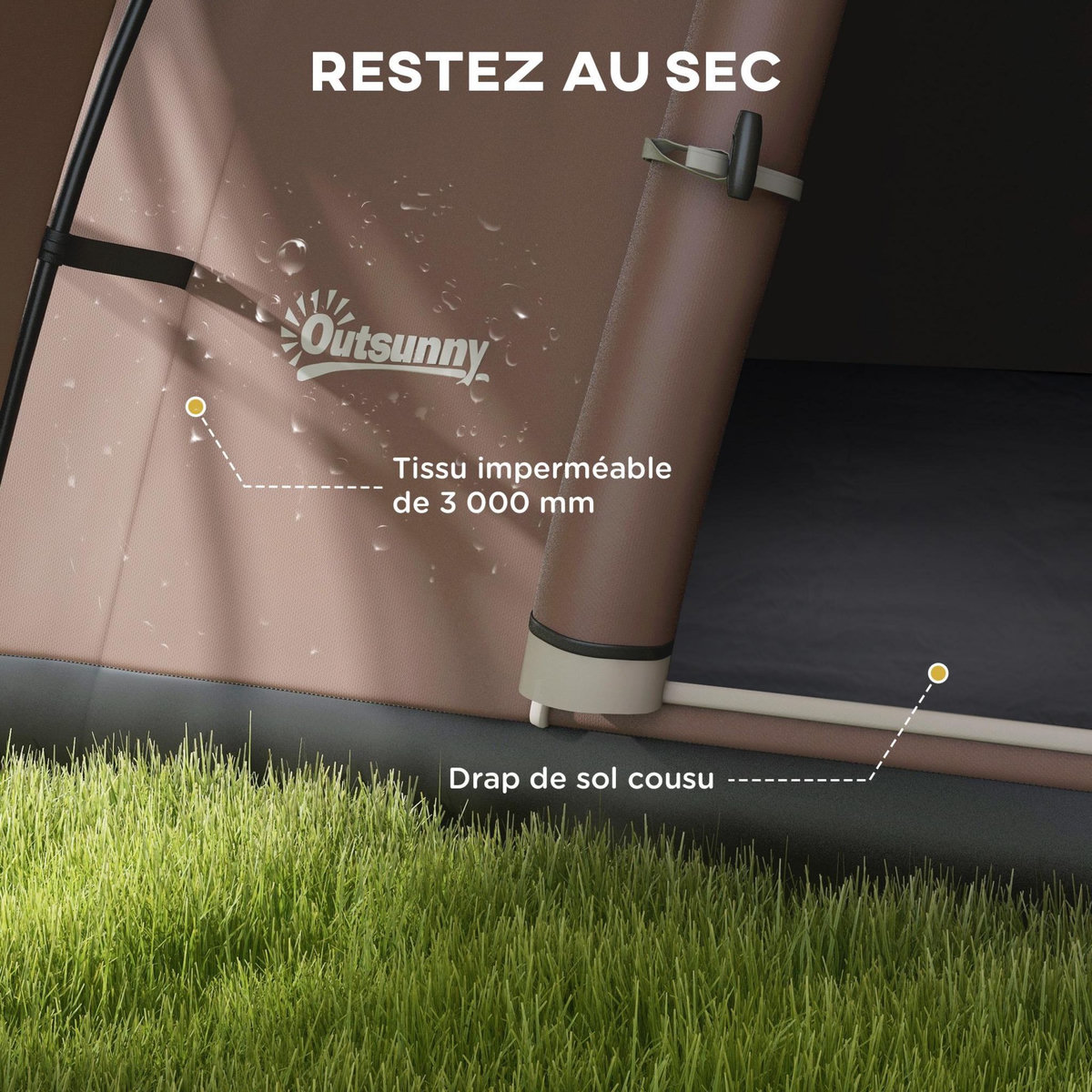 OUTSUNNY Tente de camping familiale 5-6 pers. étanchéité 3000 mm sac coloris café