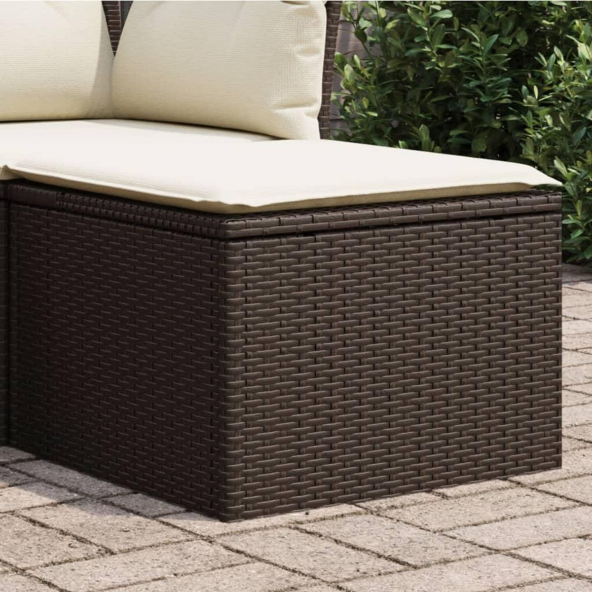 VIDAXL Tabouret de jardin avec coussin brun 55x55x37 cm resine tressee
