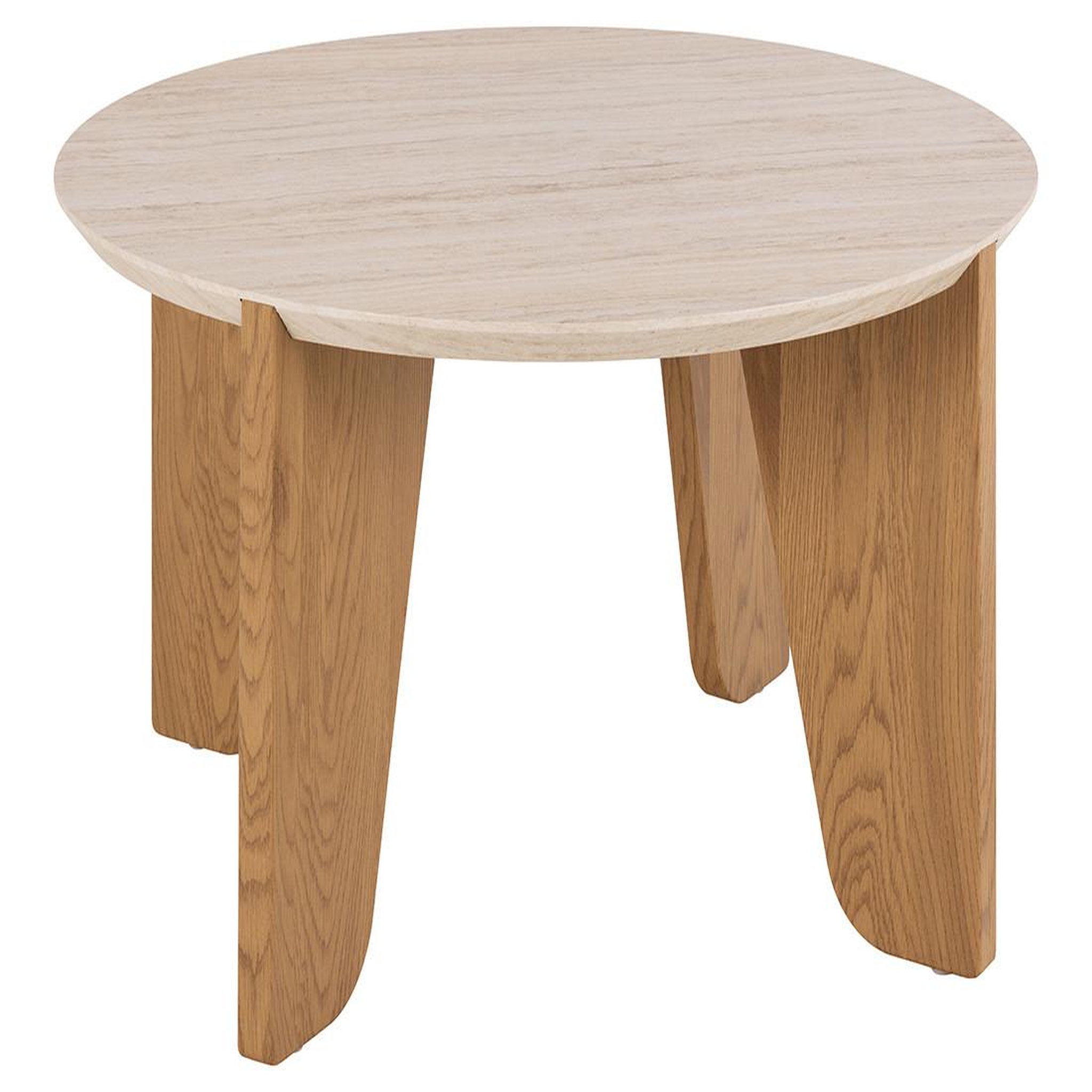 Voir la diapositive 4 : BEST MOBILIER Noeva - table basse - pieds en chêne - plateau effet travertin - 80 cm