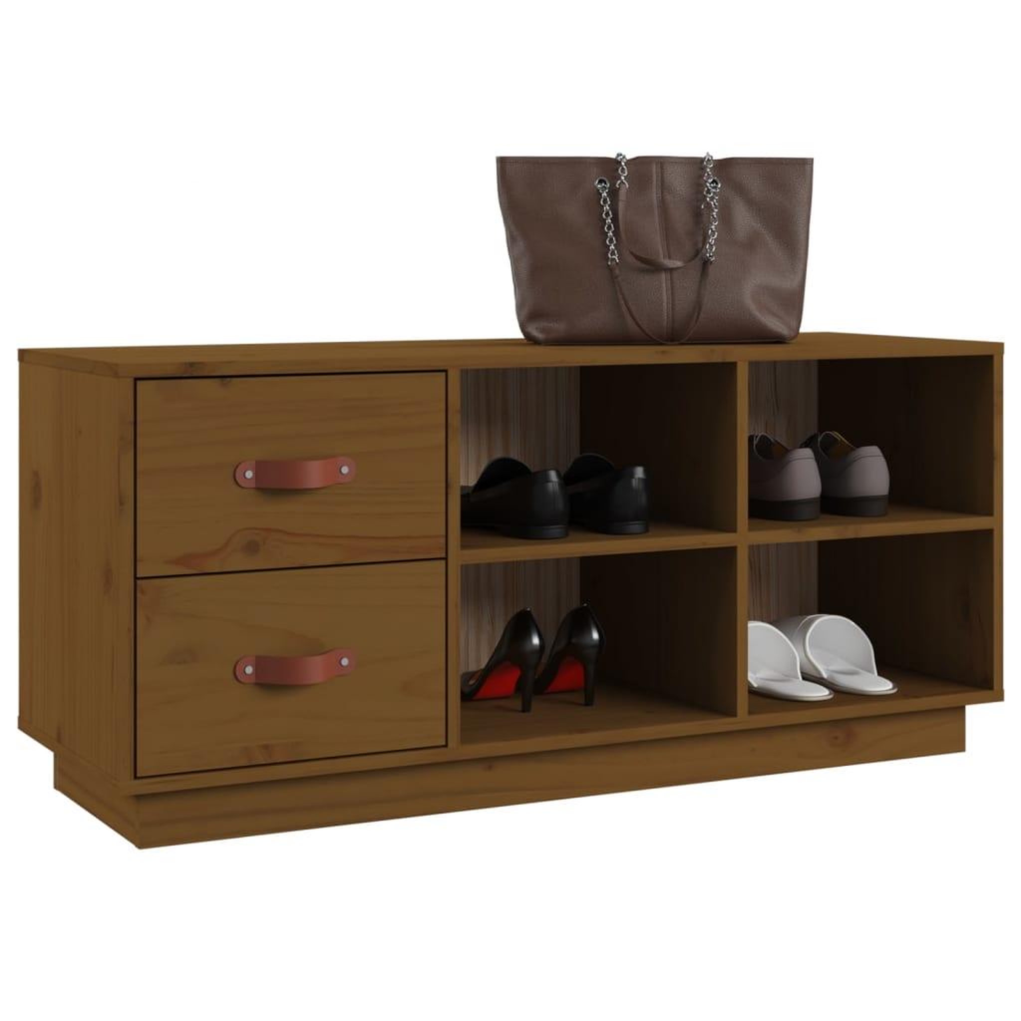 Voir la diapositive 4 : VIDAXL Banc a chaussures Marron miel 100x34x45 cm Bois de pin massif