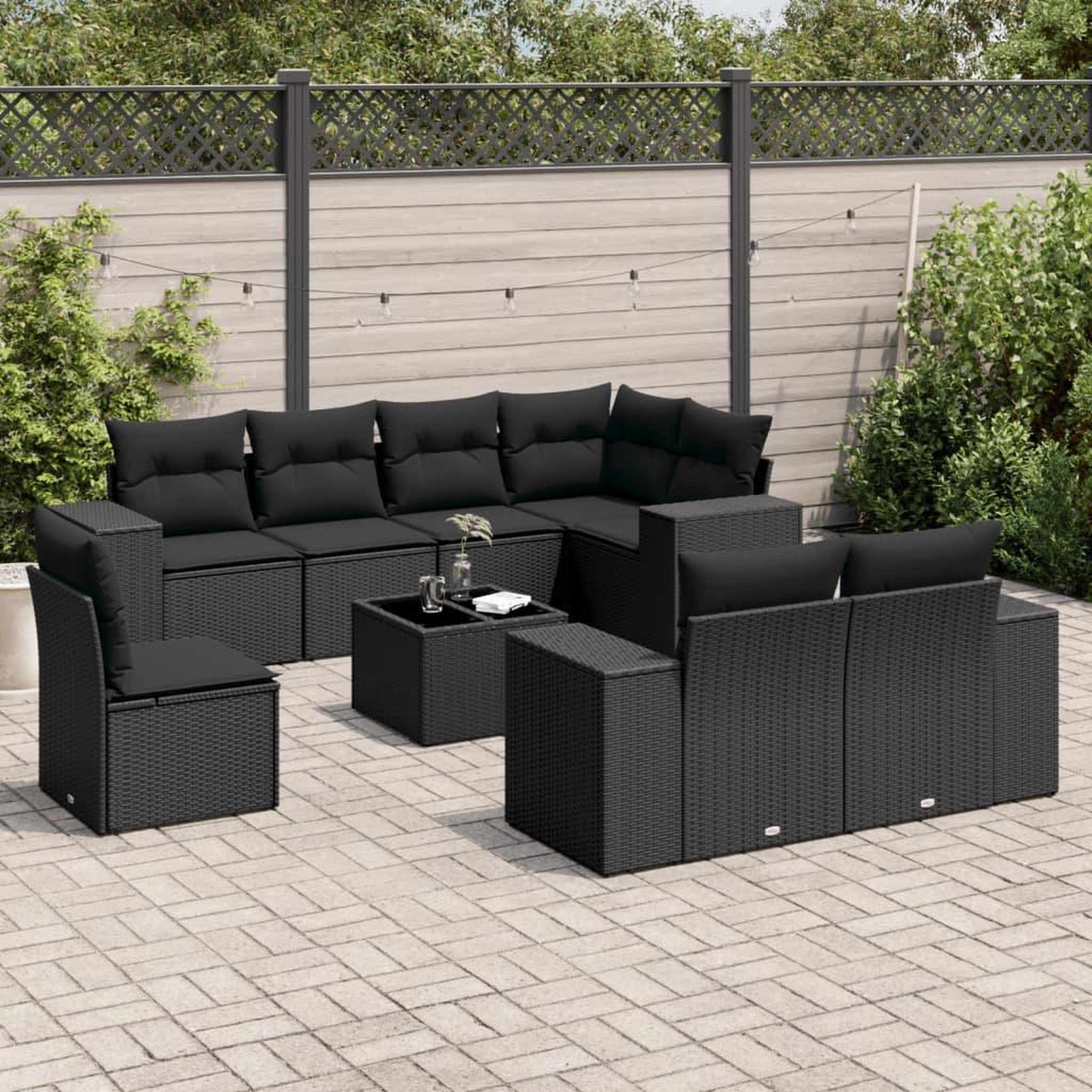 VIDAXL Salon de jardin 9 pcs avec coussins noir resine tressee
