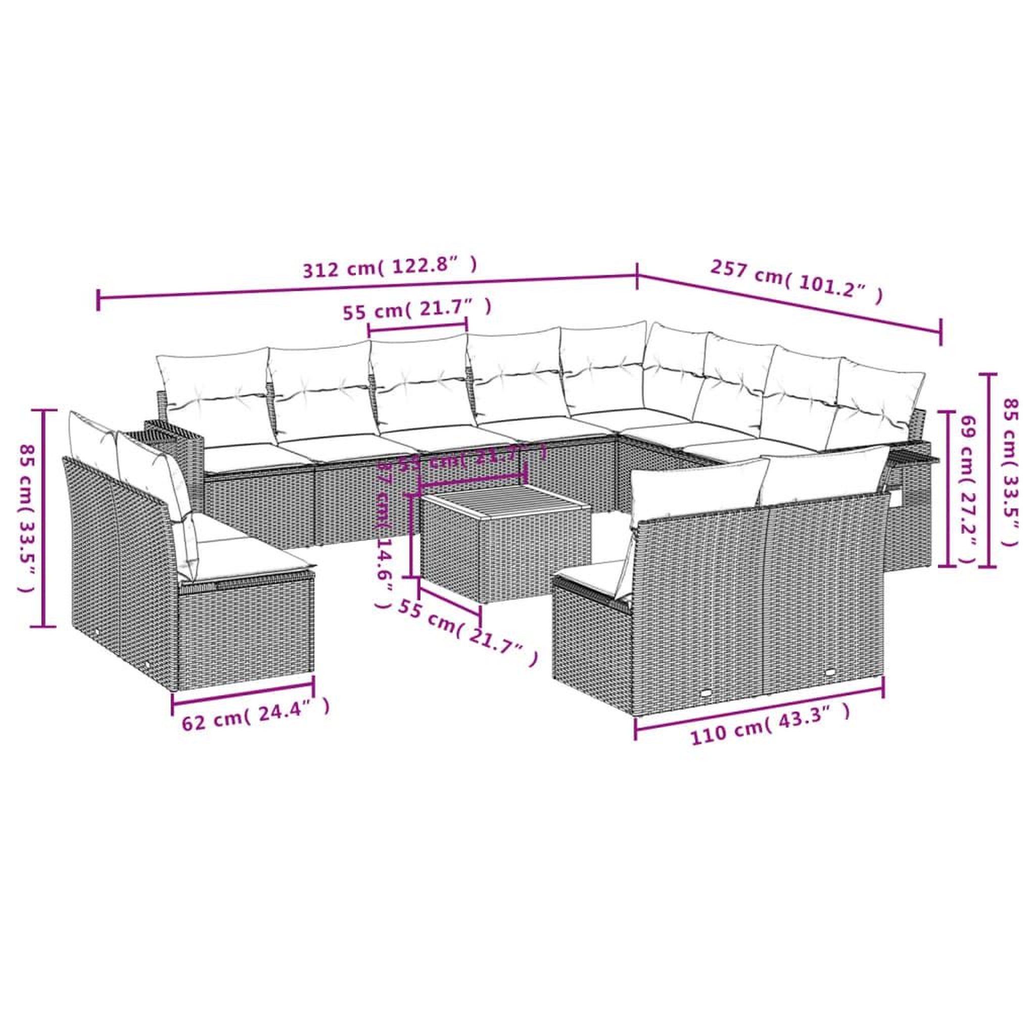 Voir la diapositive 3 : VIDAXL Salon de jardin avec coussins 13 pcs noir resine tressee