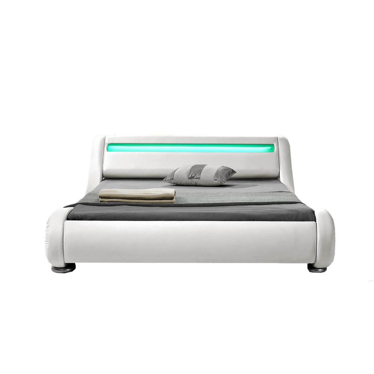 CONCEPT USINE Structure de lit avec LED 140 x 190 cm en PU blanc SEATTLE