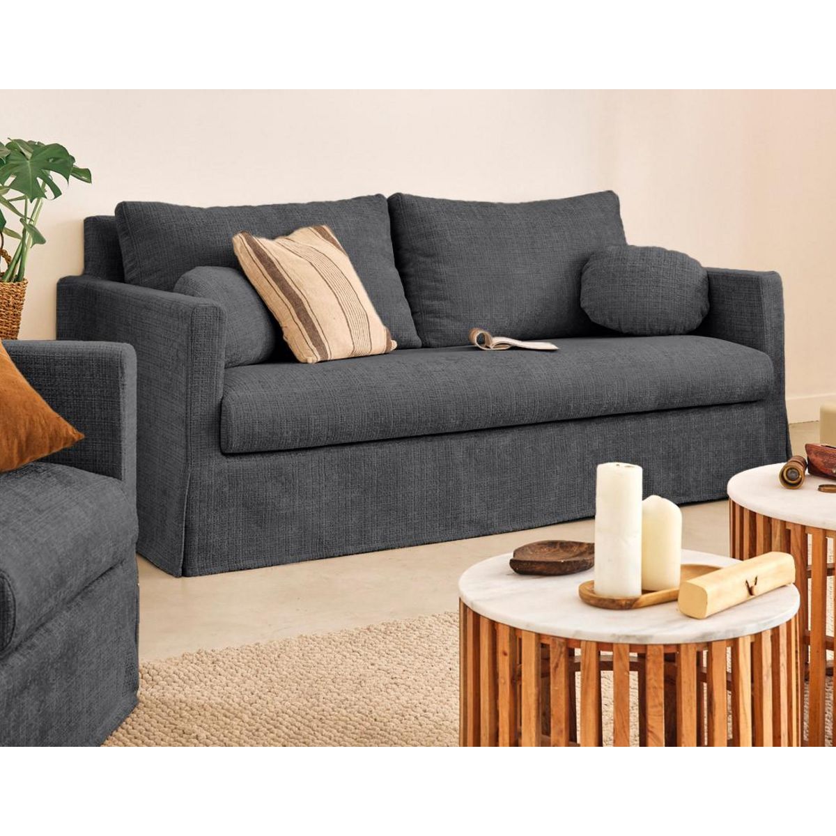 LISA DESIGN Serena - canapé droit déhoussable 3 places en velours texturé