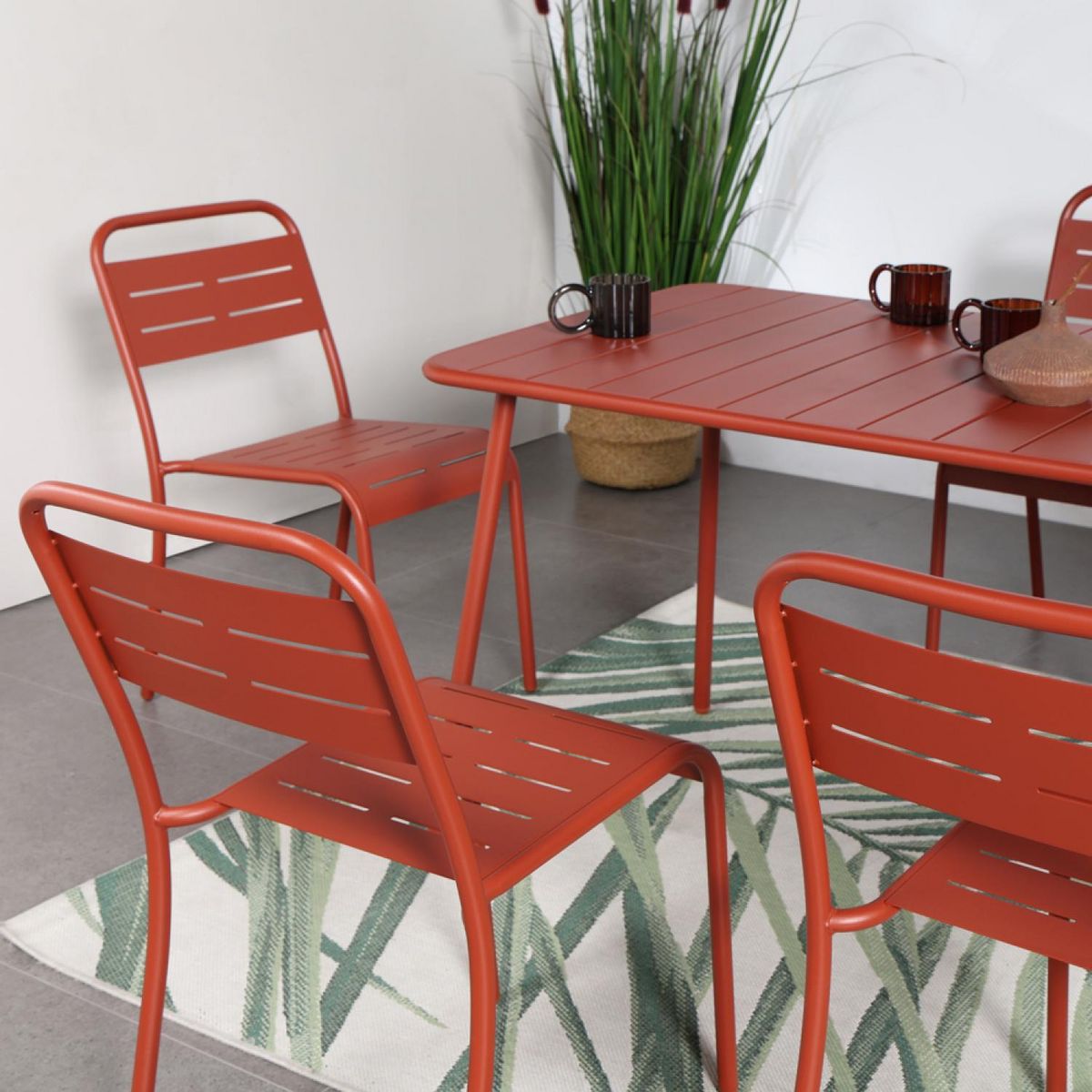 CONCEPT USINE Salon de jardin repas 6 places terracotta BERGAME