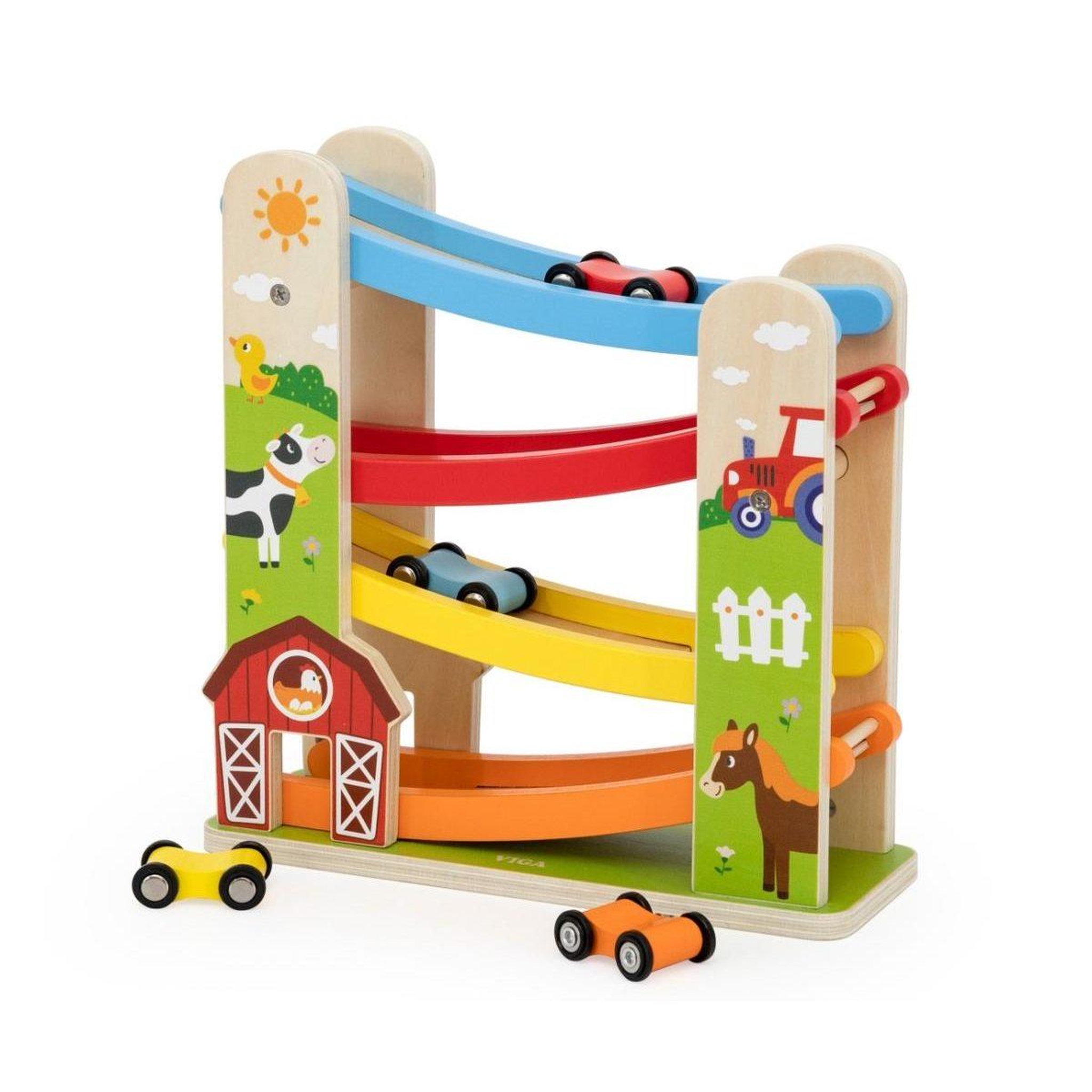 Voir la diapositive 5 : VIGA Toboggan à voitures  44844 - circuit ferme 4 niveaux en bois