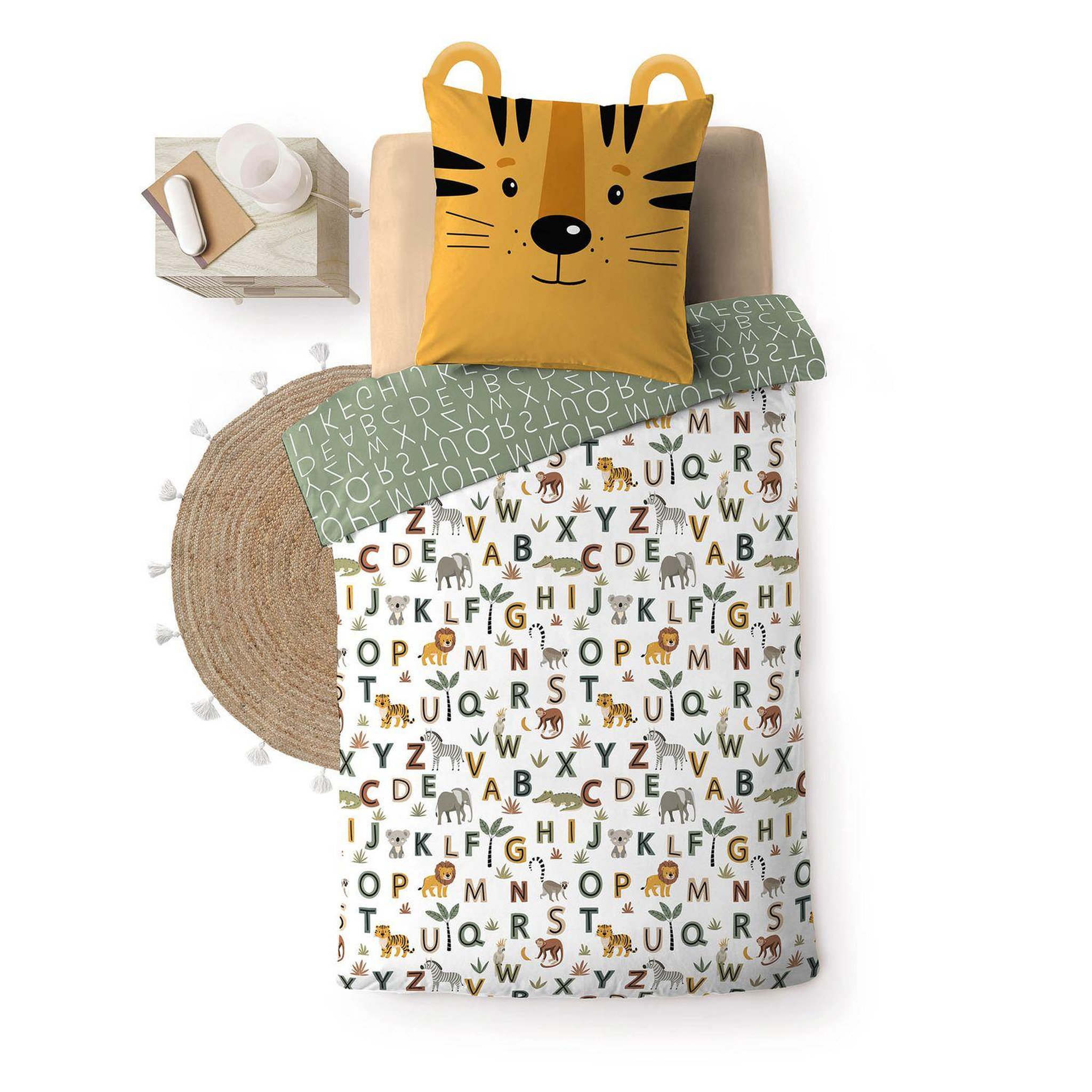 Douceur d'Intérieur Parure de lit enfant réversible TIGRY - Coton 42 fils/cm² - 140 x 200 cm - Vert