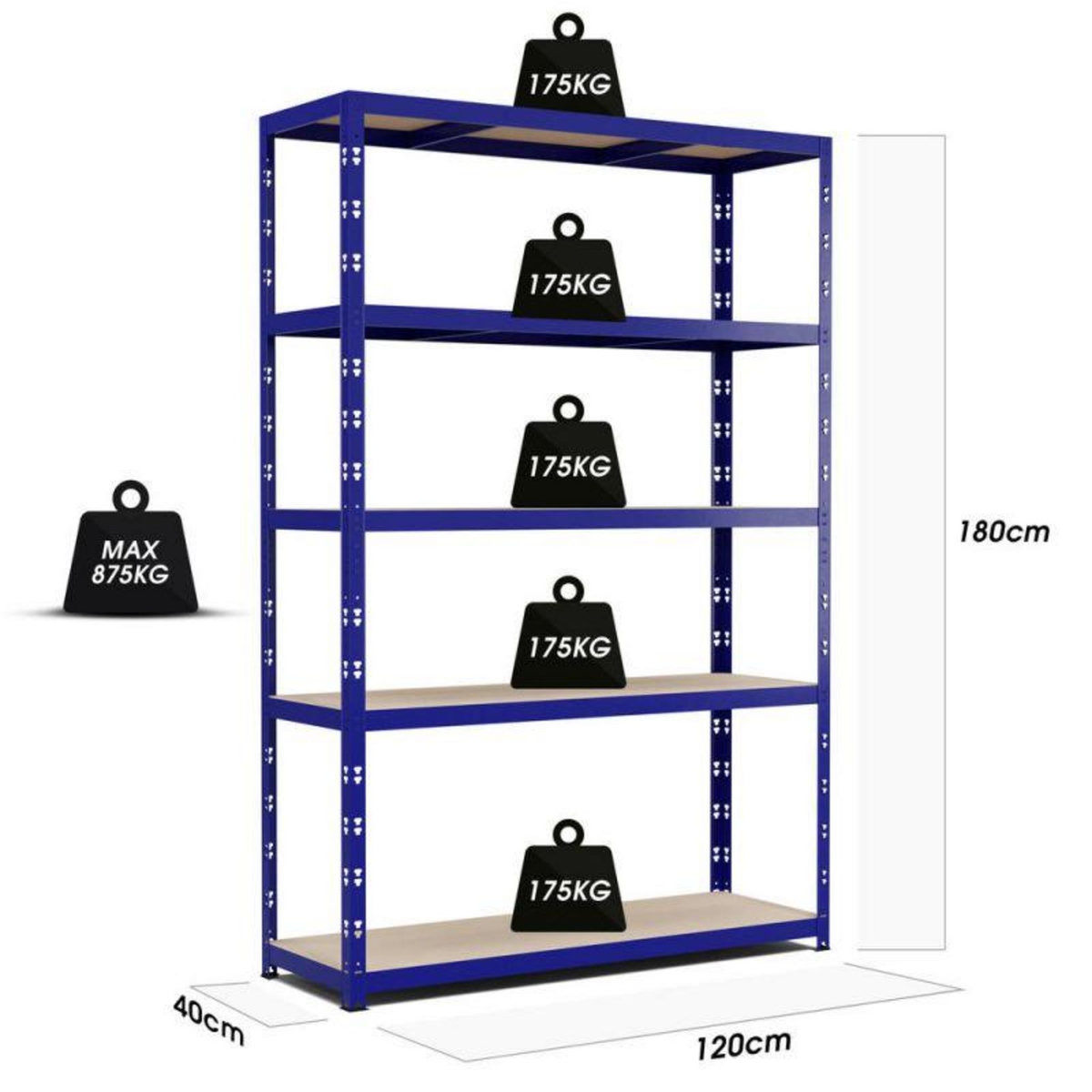 EUROSPEN Etagère de rangement modulable et polyvalente pour atelier, garage, cave... Charge Lourde max 875kg -180x120x40cm - Bleu