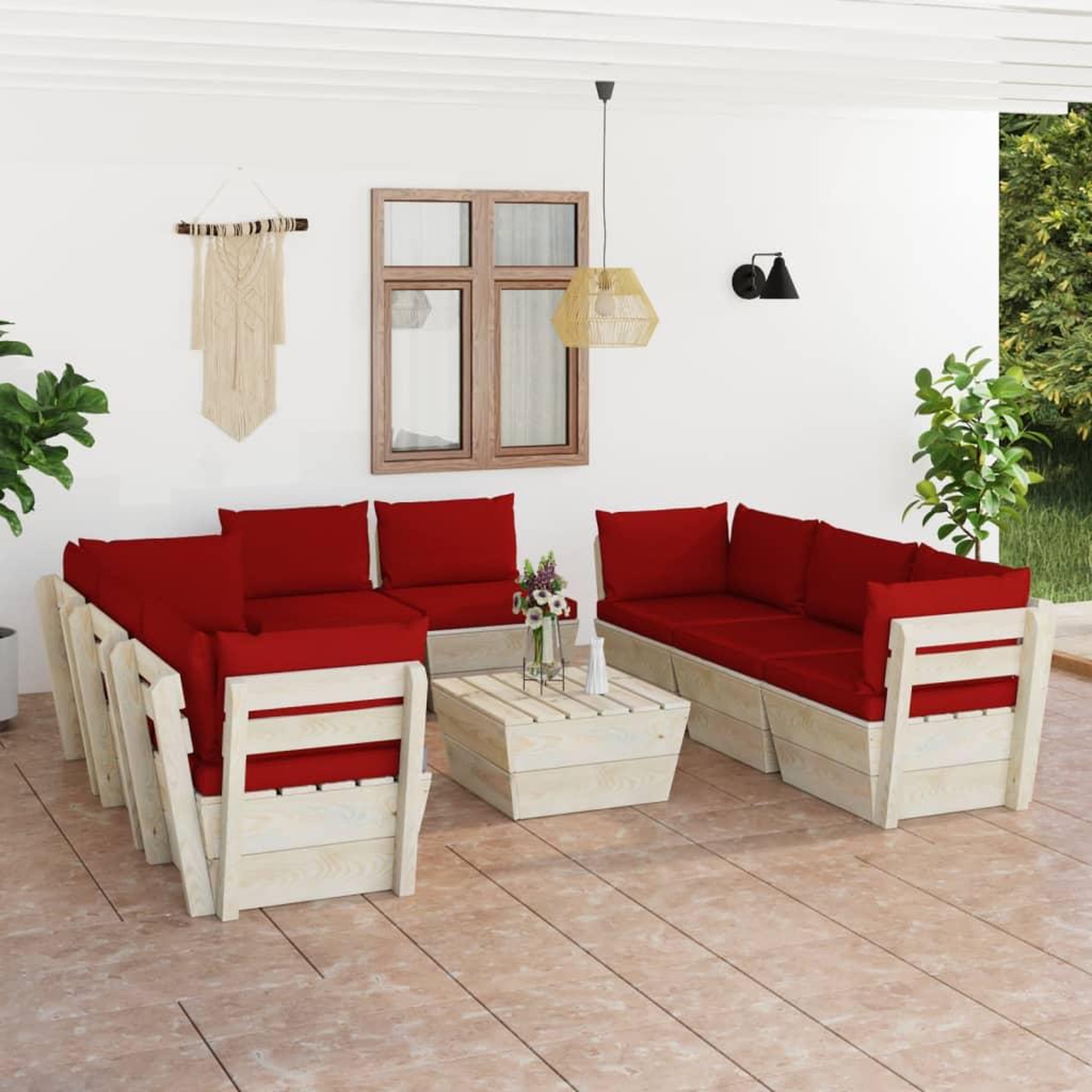 Voir la diapositive 1 : VIDAXL Salon de jardin palette 9 pcs avec coussins bois d'epicea