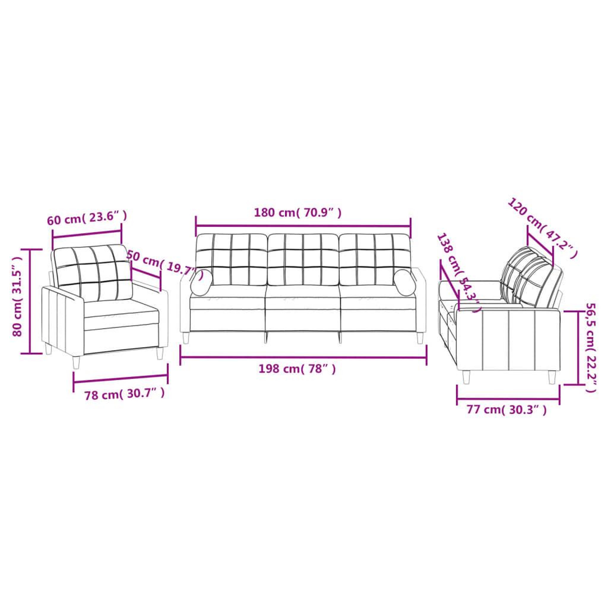 Voir la diapositive 6 : VIDAXL Ensemble de canapes 3 pcs avec coussins creme tissu