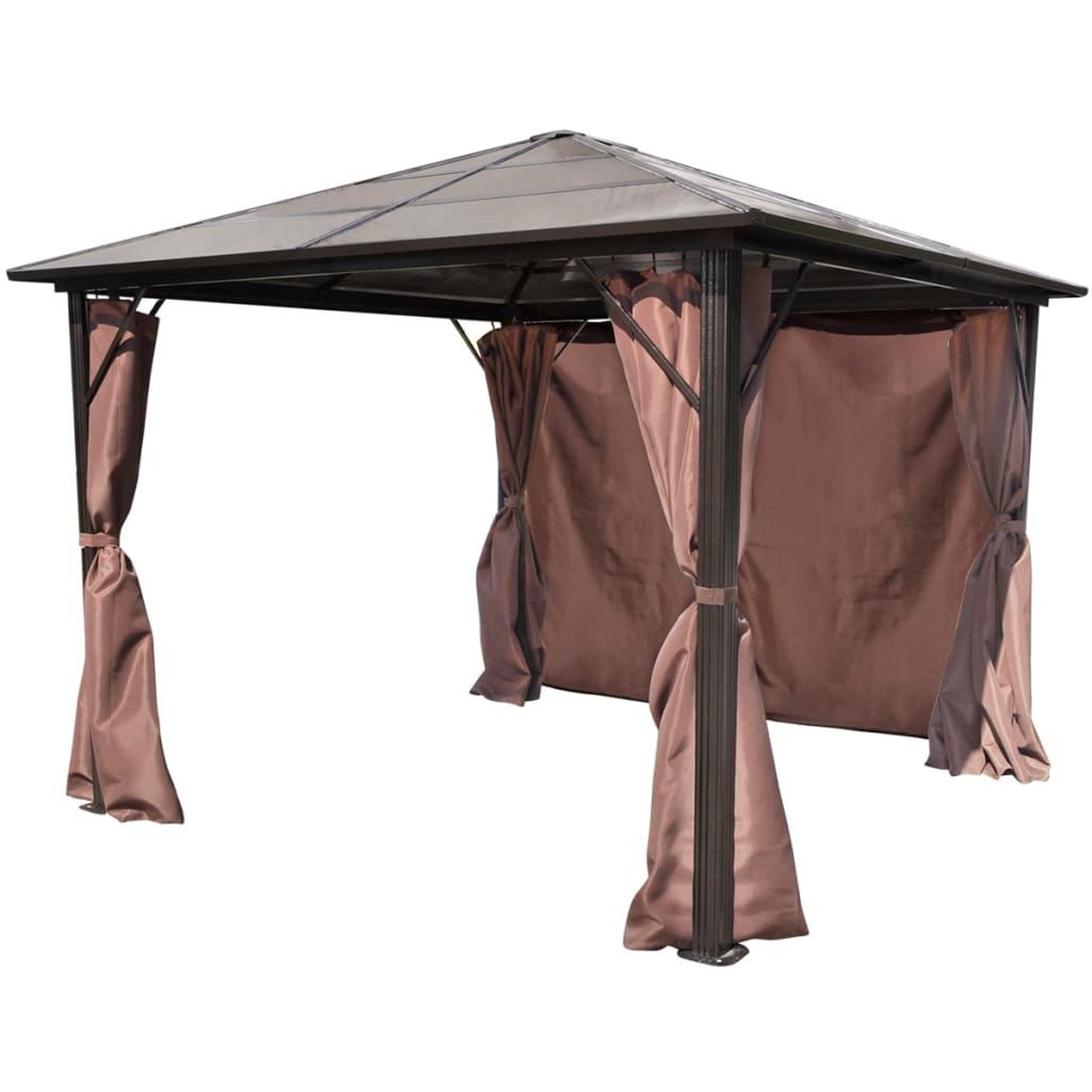 Voir la diapositive 4 : VIDAXL Belvedere avec rideau Marron Aluminium 300 x 300 cm
