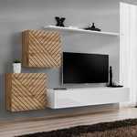 Paris Prix Ensemble Meuble TV  Switch Lamel V  250cm Blanc & Naturel