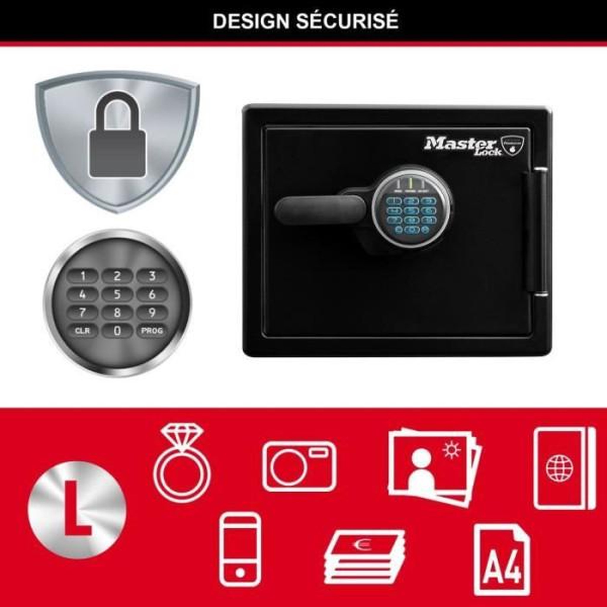 Voir la diapositive 4 : Master lock Coffre-fort de sécurité ignifugé et résistant a l'eau 22l - master lock lfw082ftc