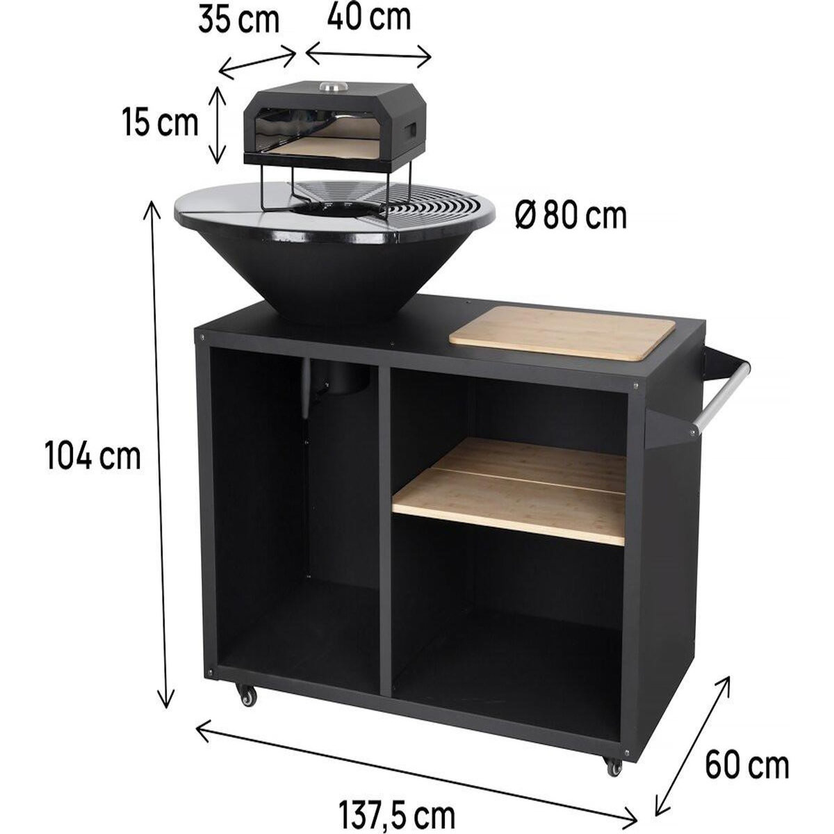 Habitat et Jardin Barbecue plancha brasero avec four à pizza  Maréchal  - Ø 81 cm  - Noir