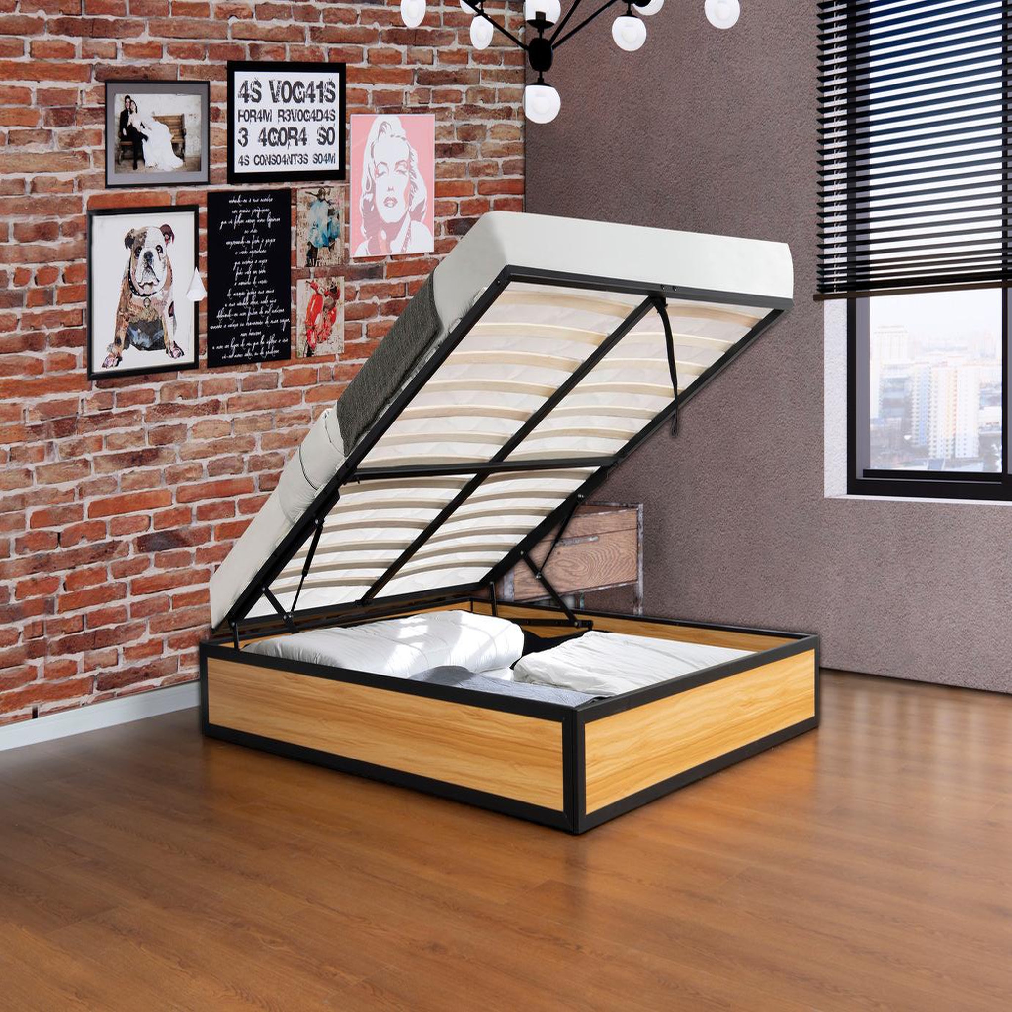 Voir la diapositive 2 : CONCEPT USINE Lit coffre industriel 160 x 200 cm jersey