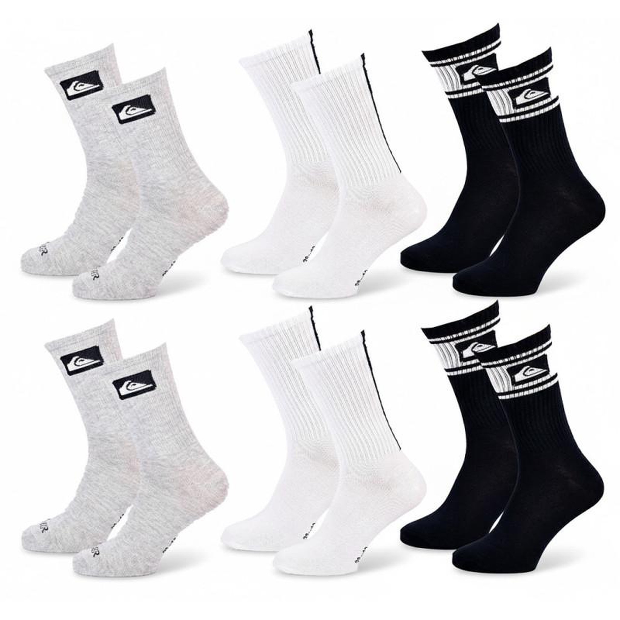 QUIKSILVER Quiksilver Pack de Chaussettes Homme Crew – Lot 6 Paires Regular Lifestyle. Coloris disponibles : Marron, Noir, Bicolore, Multicolore