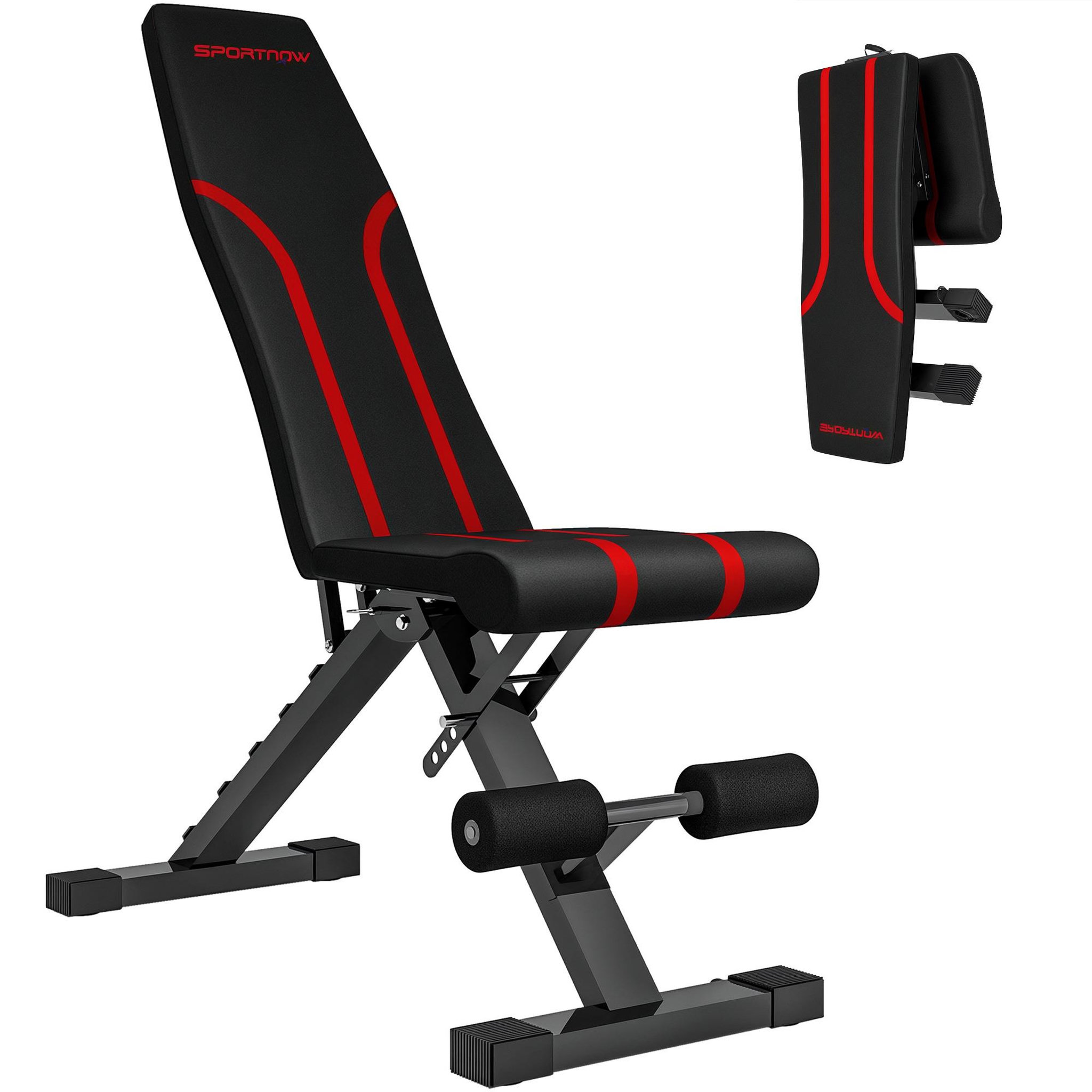 HOMCOM Banc de musculation pliable inclinable charge max. 230 kg rouge noir