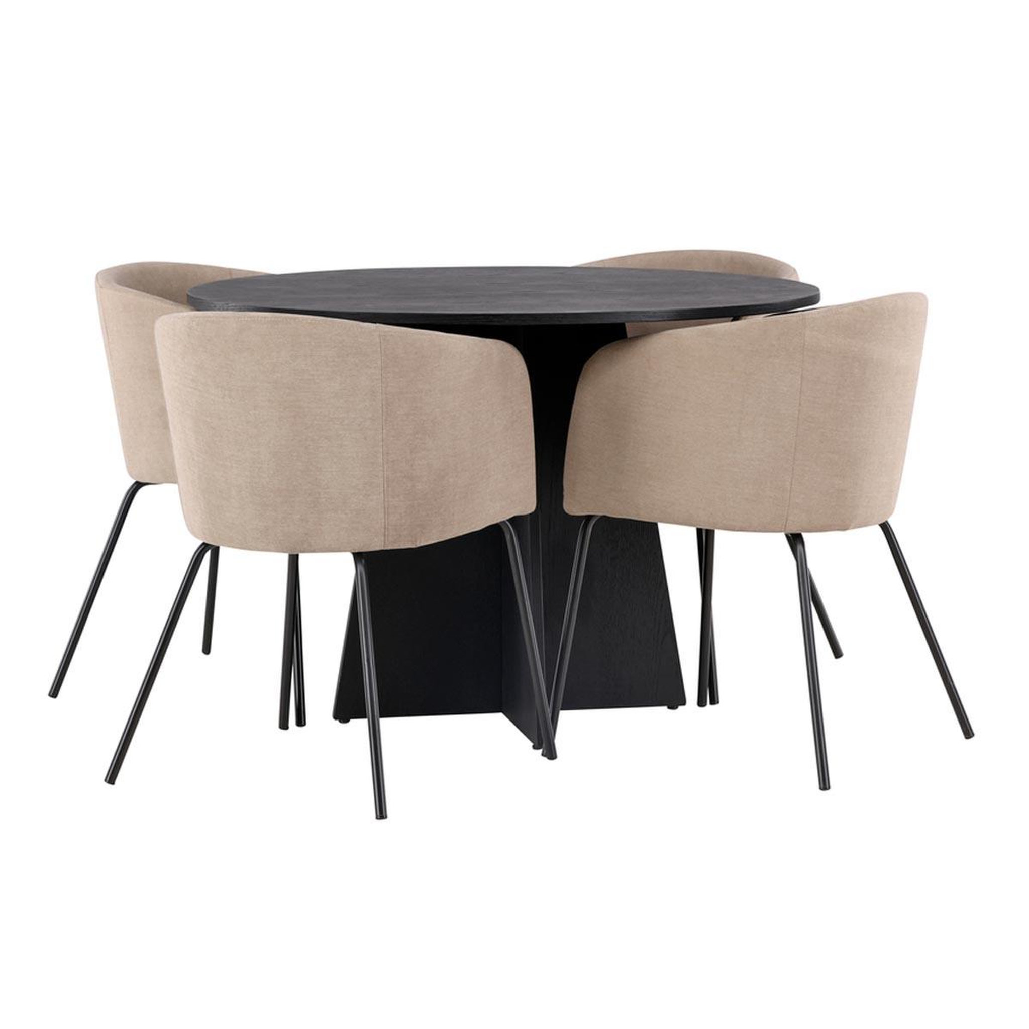 Paris Prix Ensemble table à manger & 4 chaises  bootcut & berit  110cm noir & beige foncé
