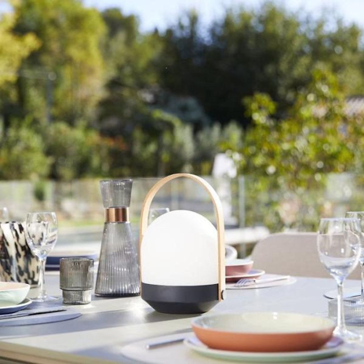 Lumisky Baladeuse sans fil - LUMISKY - AURA - LED blanc chaud dimmable - Poignée bambou - Rechargeable - H27 cm