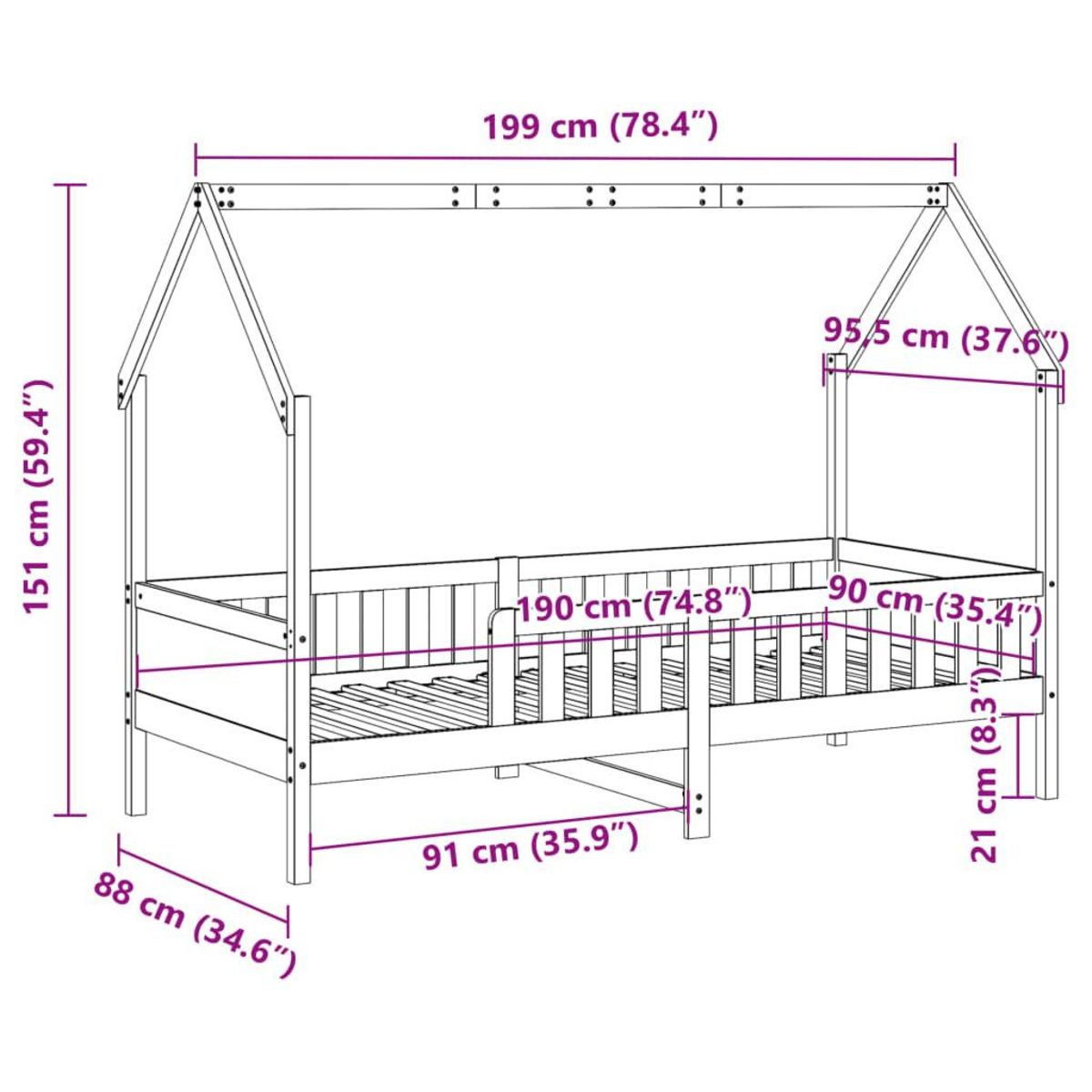 VIDAXL Cadre de lit d'enfants forme de maison sans matelas pin