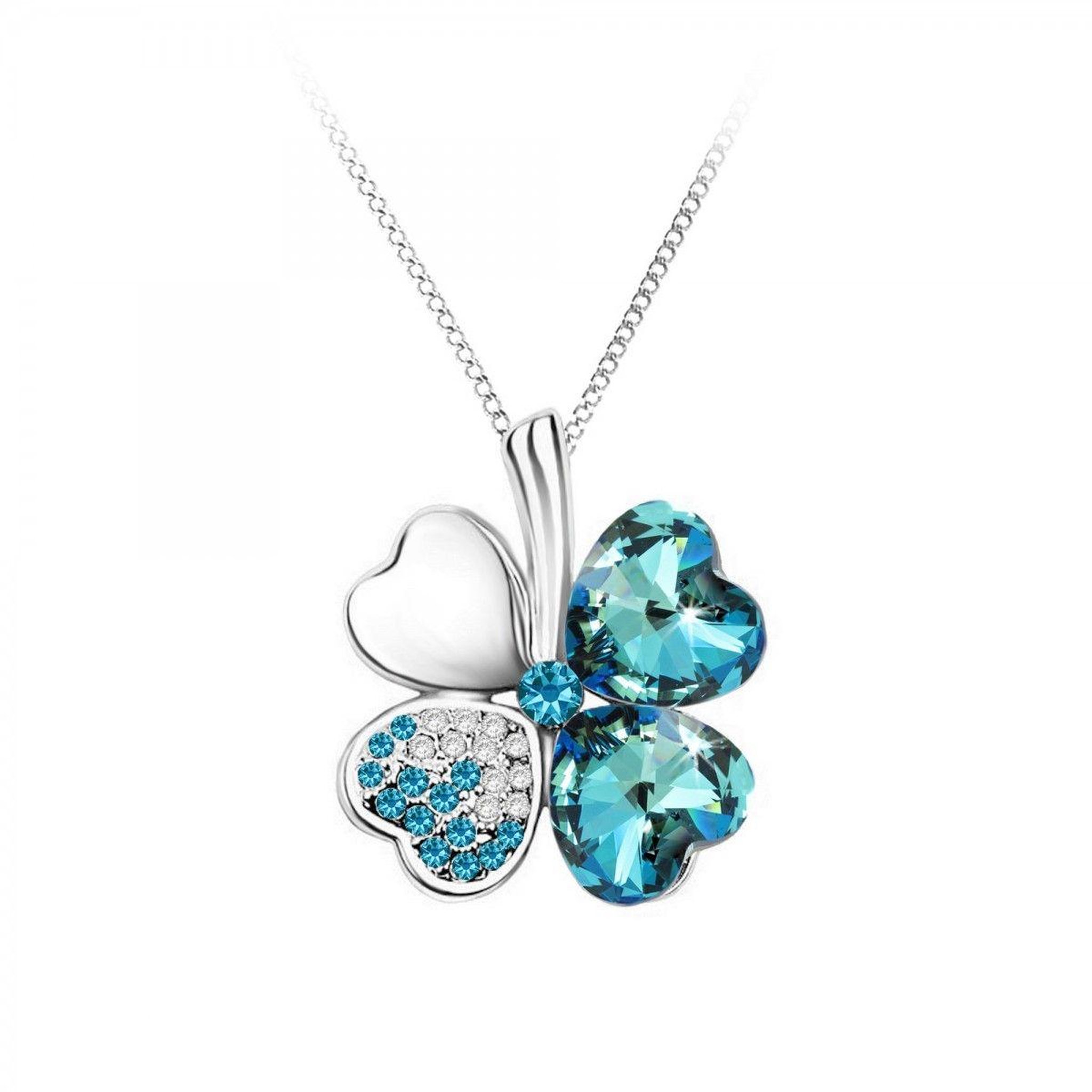SC CRYSTAL Collier trèfle bleu SC Crystal orné de Cristaux scintillants