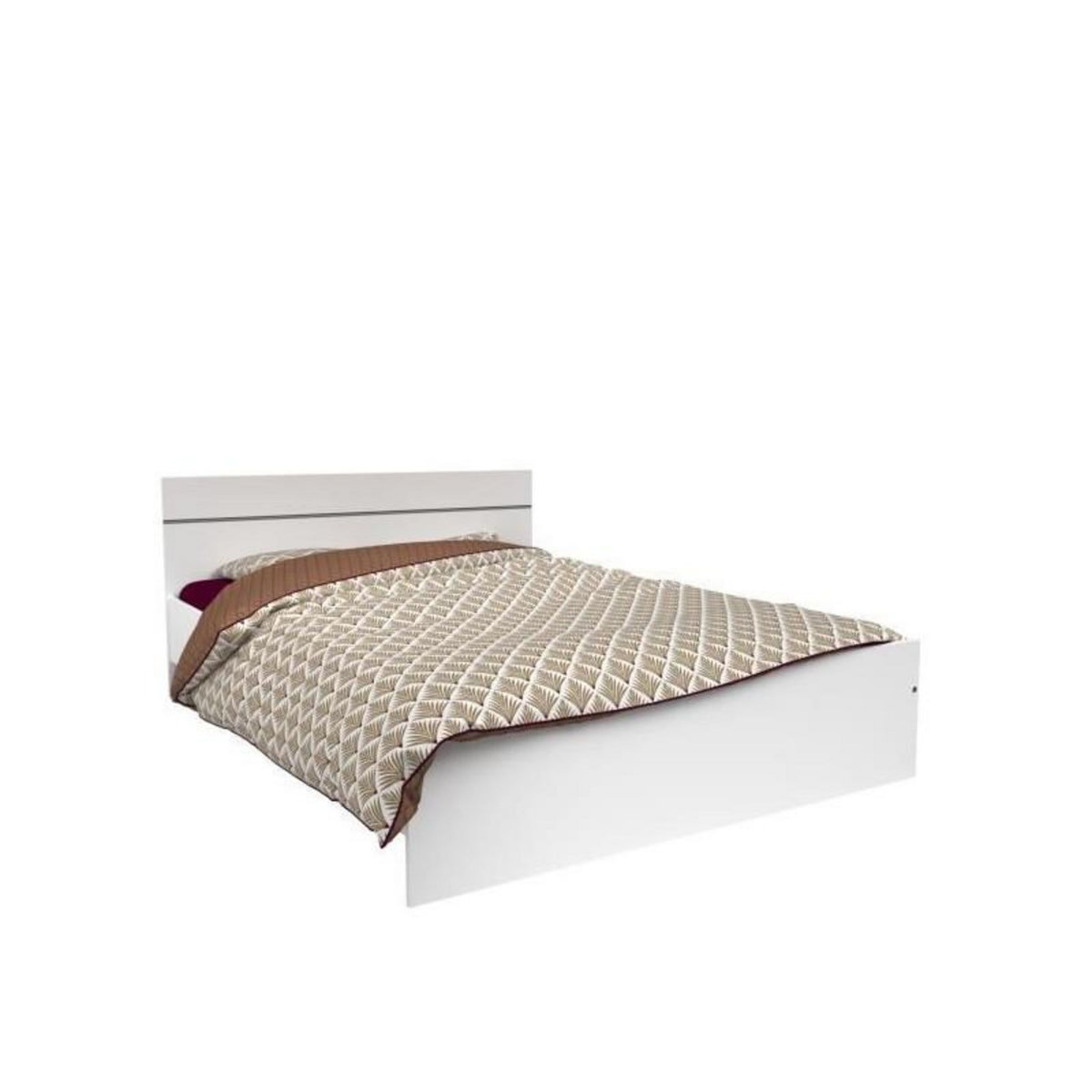 PARISOT Chambre complete BOSTON : Lit adulte 140x190 + Commode + 1 Chevet - Décor blanc - Fabriqué en France