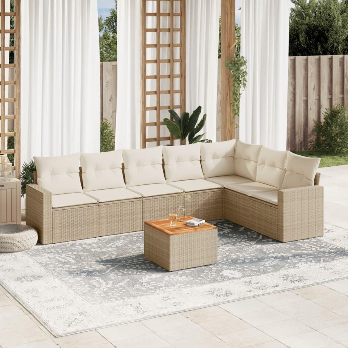 VIDAXL Salon de jardin avec coussins 8 pcs beige resine tressee