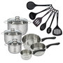 Voir la diapositive 1 : Fackelmann Set de 3 casseroles 12 16 20 cm en inox, 3 faitouts inox 16, 20 et 24 cm et 6 ustensiles RPET Fackelmann Geneva