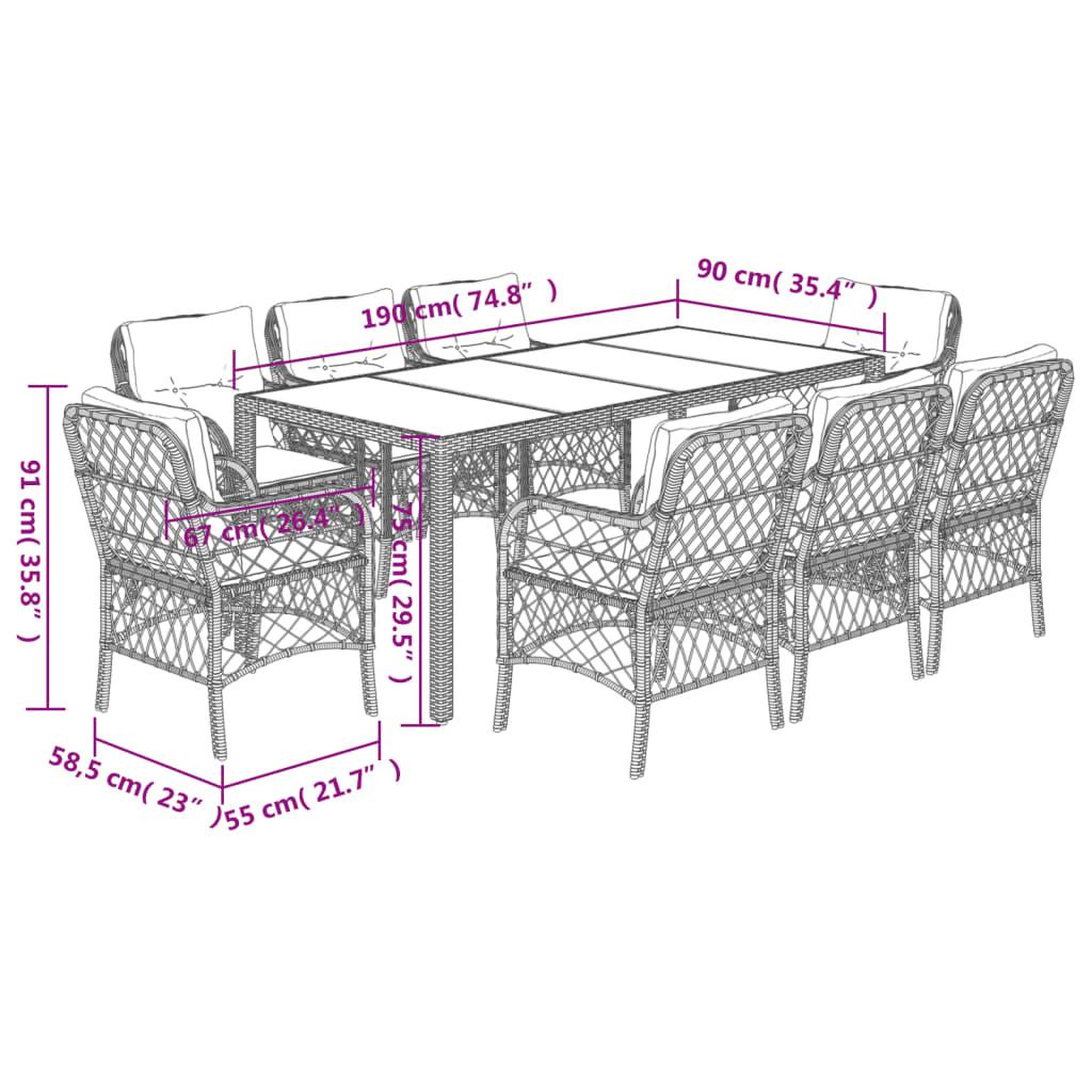 Voir la diapositive 6 : VIDAXL Ensemble a manger de jardin 9pcs coussins noir resine tressee
