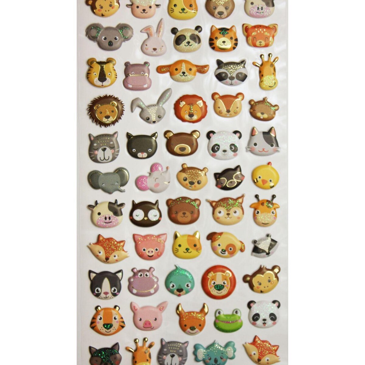 GLOBAL GIFT Autocollants réutilisables - Relief 3D - Visages animaux - Paillettes