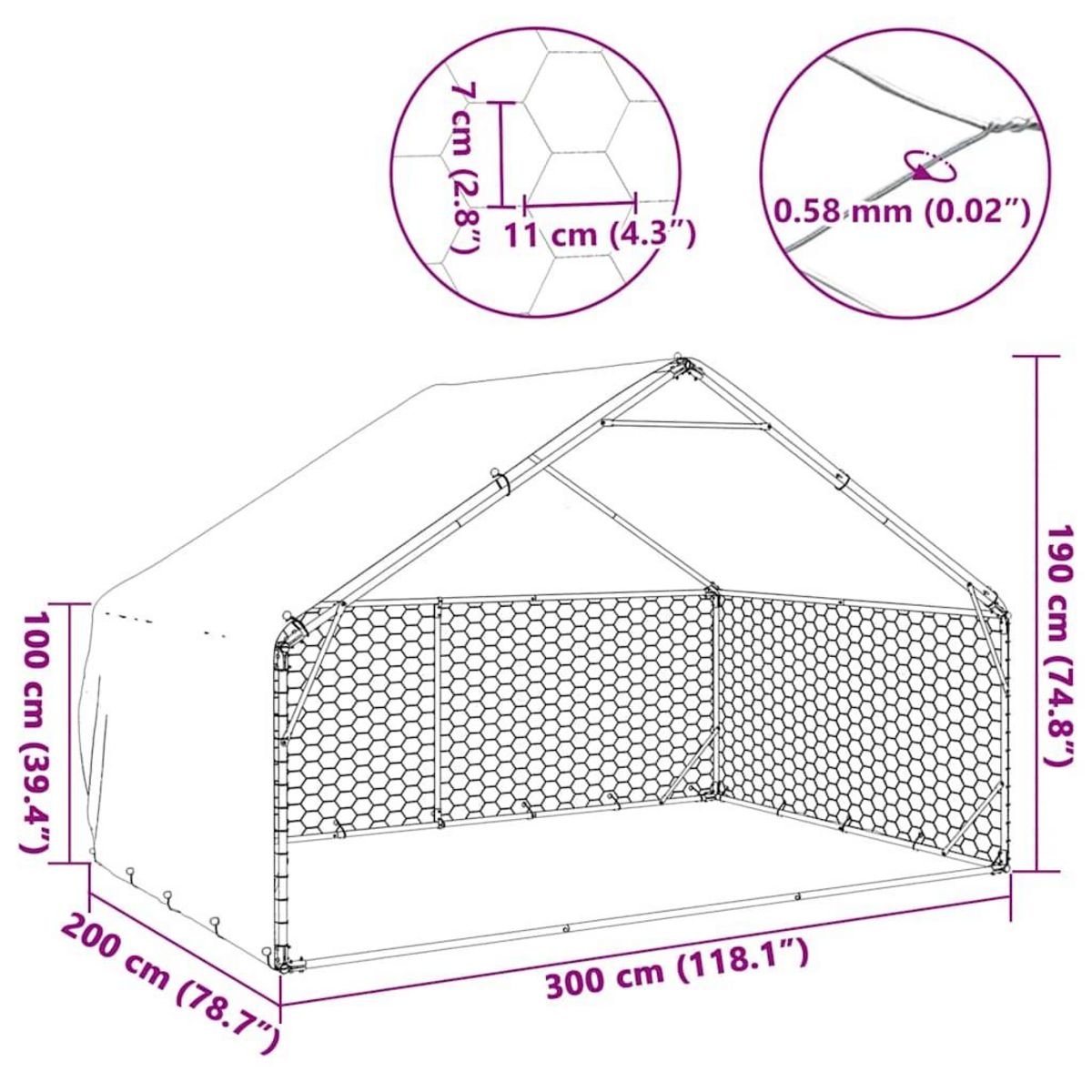 VIDAXL Chenil d'exterieur pour chiens housse 3x2x1,9 m acier galvanise