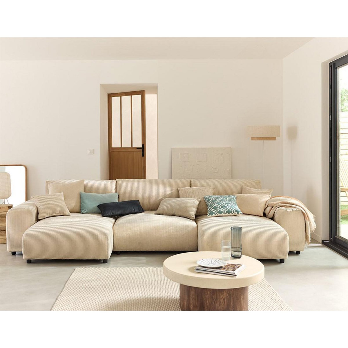 LISA DESIGN Garance - canapé panoramique en u - 7 places - en velours côtelé