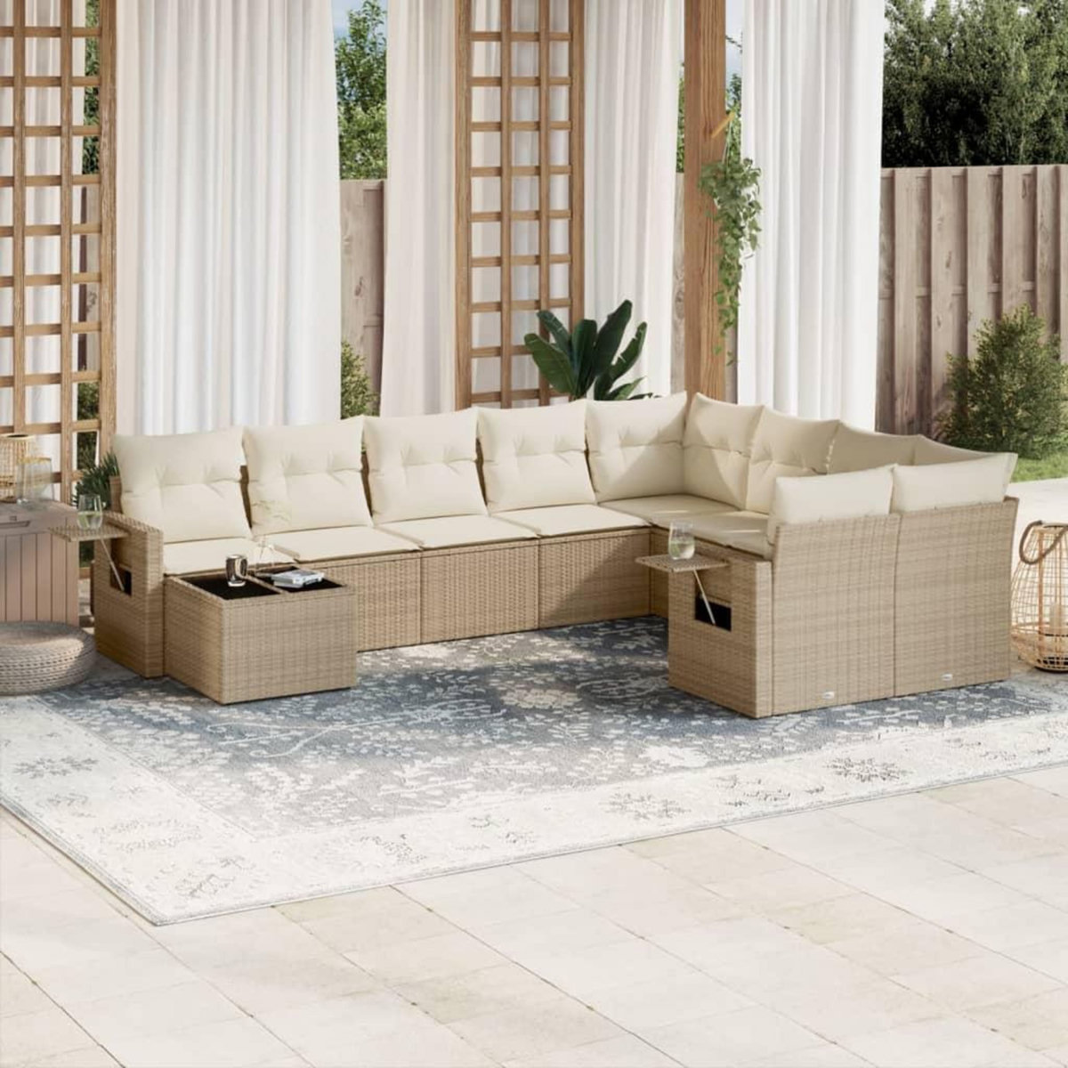 VIDAXL Salon de jardin avec coussins 10 pcs beige resine tressee