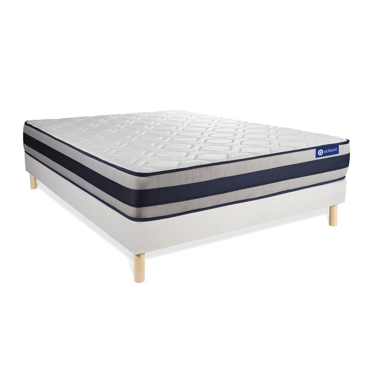 ACTISOM Ensemble matelas Latex et Mémoire de forme ACTILATEX ERGO 160x200 cm Maxi épaisseur 5zones de confort + sommier KIT blanc