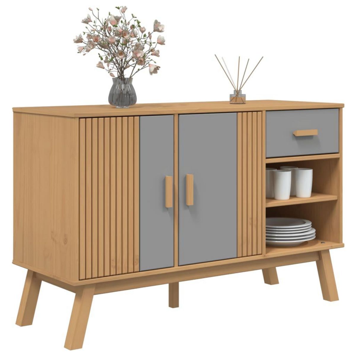 VIDAXL Buffet OLDEN gris et marron 114x43x73,5 cm bois massif de pin