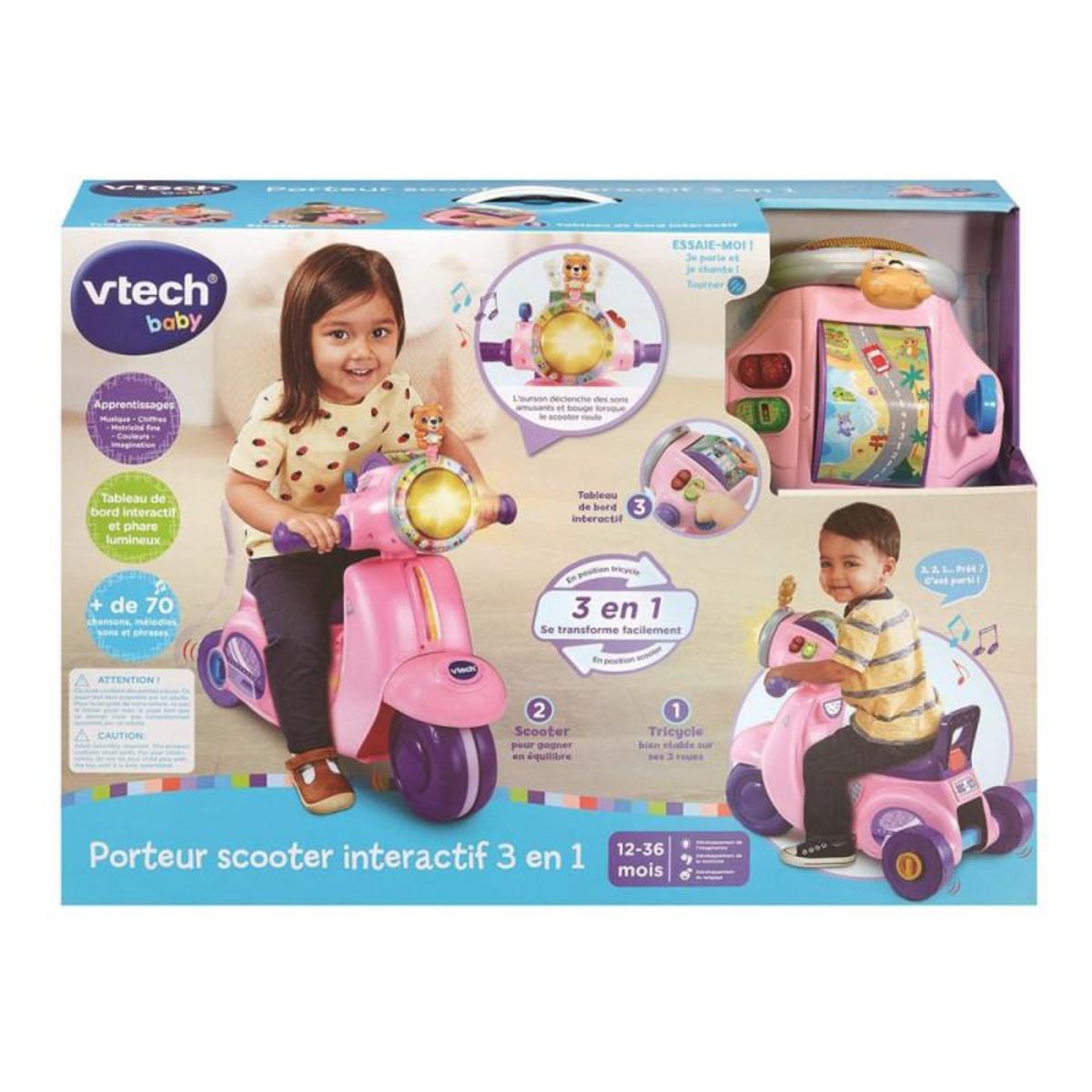 VTECH BABY Jeu d éveil Vtech Baby Porteur scooter interactif 3 en 1 Bleu