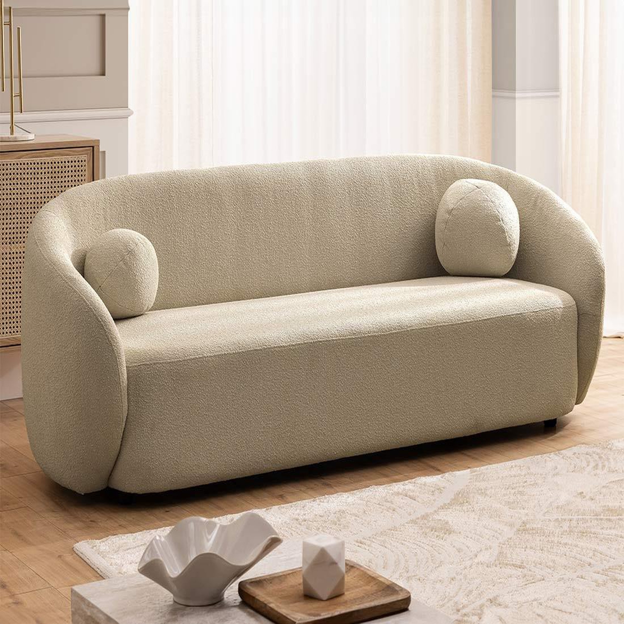 Voir la diapositive 4 : BEST MOBILIER Flore - canapé droit 3 places en tissu bouclette
