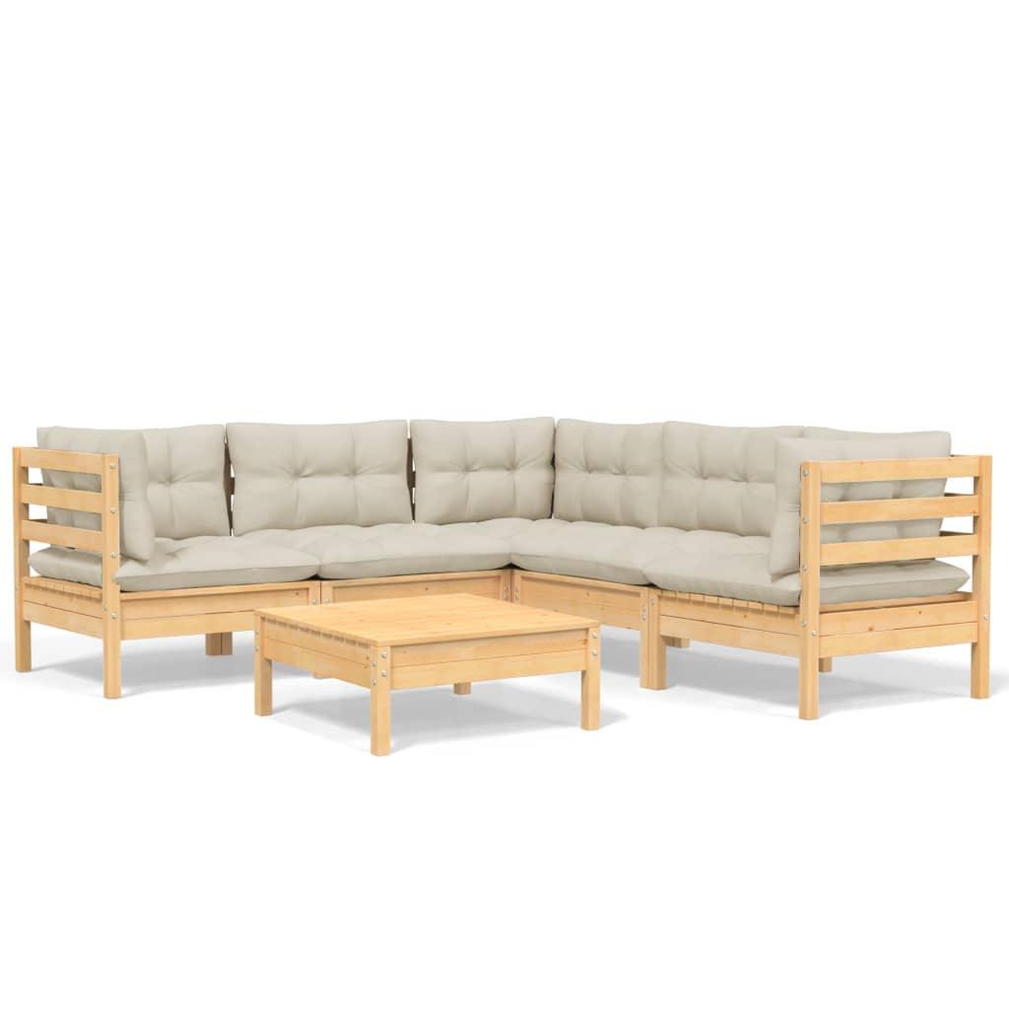 Voir la diapositive 2 : VIDAXL Salon de jardin 6 pcs avec coussins creme Bois de pin massif