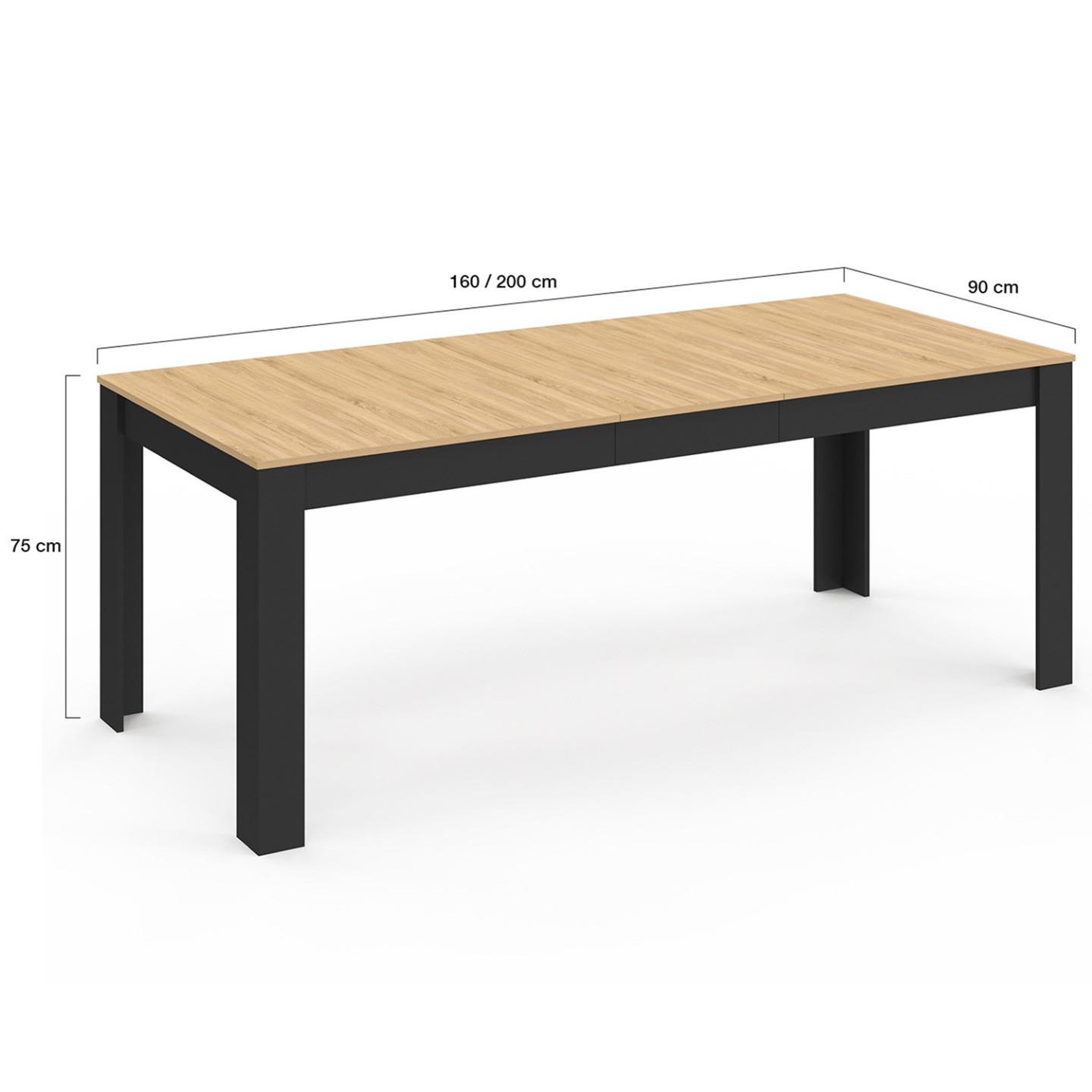 Voir la diapositive 5 : ID MARKET Table à manger extensible rectangle rozy 6-10 personnes noire plateau façon hêtre 160-200 cm